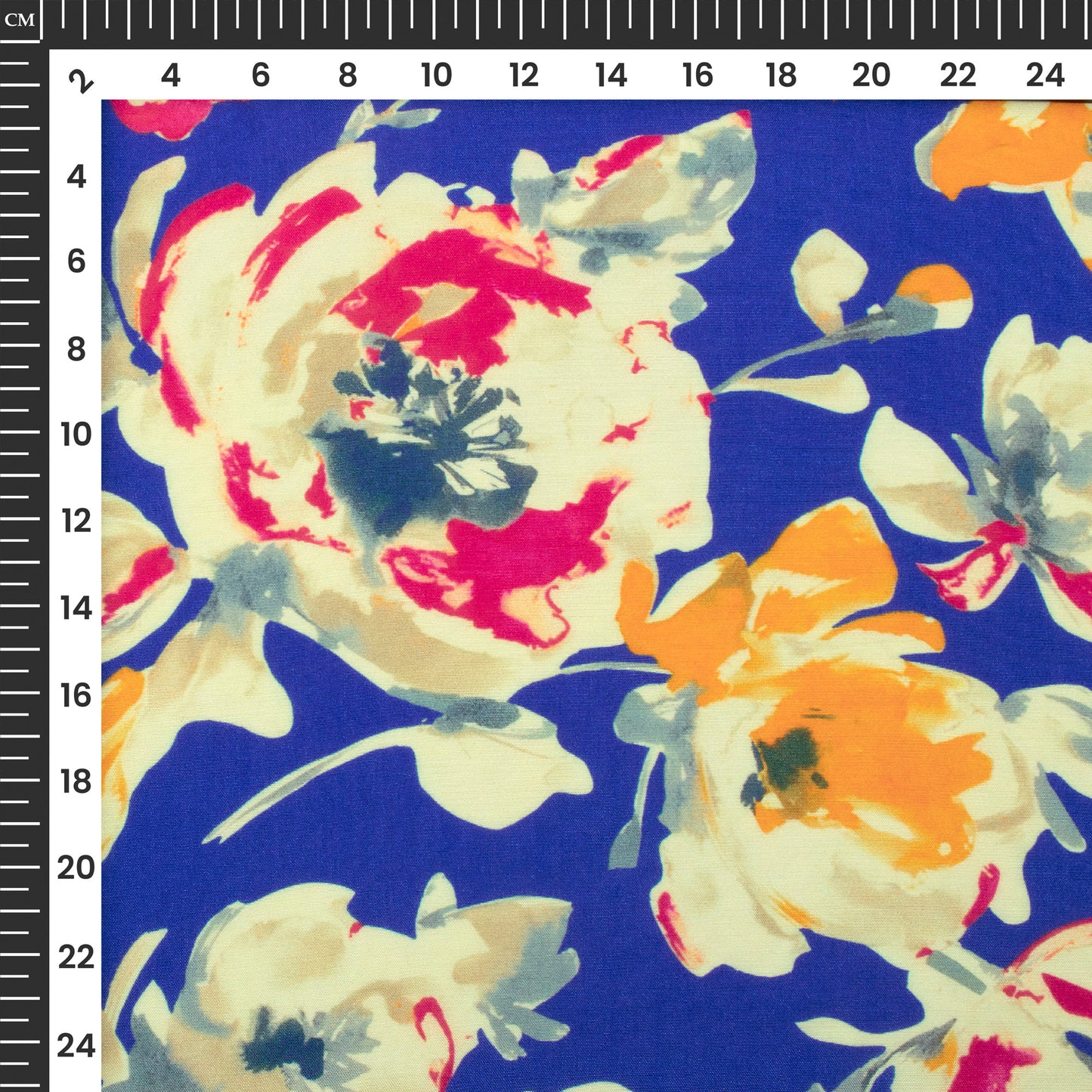 Royal Blue Floral Digital Print Viscose Muslin Fabric