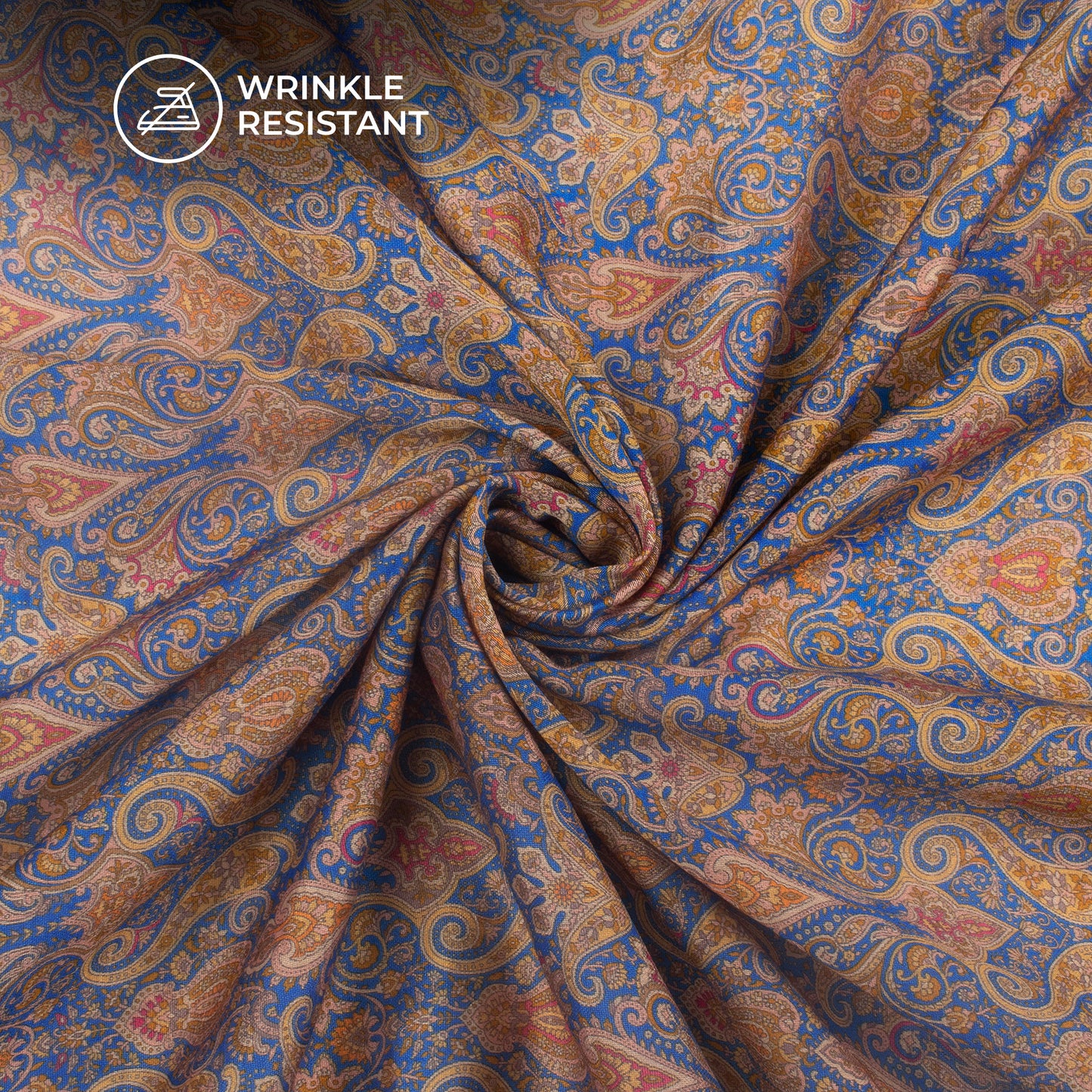 Cerulean Blue Paisley Digital Print Viscose Chanderi Fabric