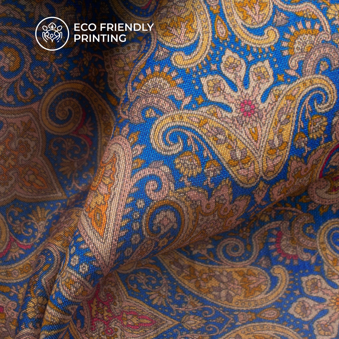 Cerulean Blue Paisley Digital Print Viscose Chanderi Fabric