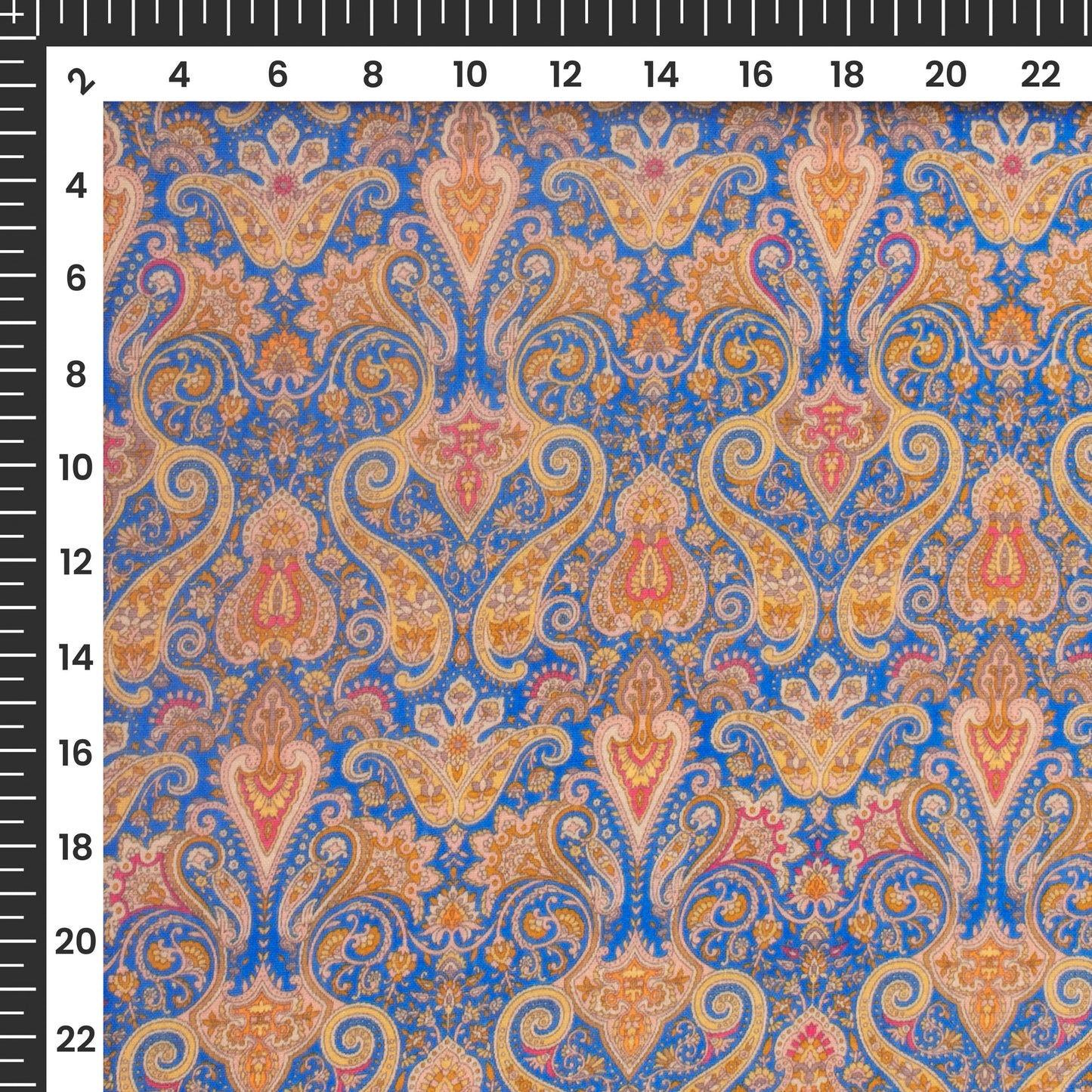 Cerulean Blue Paisley Digital Print Viscose Chanderi Fabric