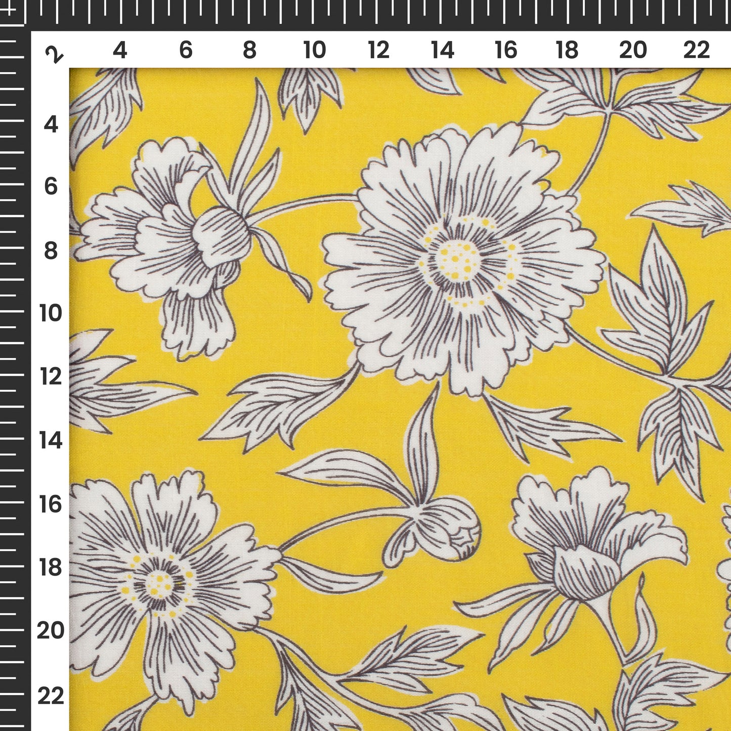 Lemon Yellow Floral Digital Print Viscose Chanderi Fabric