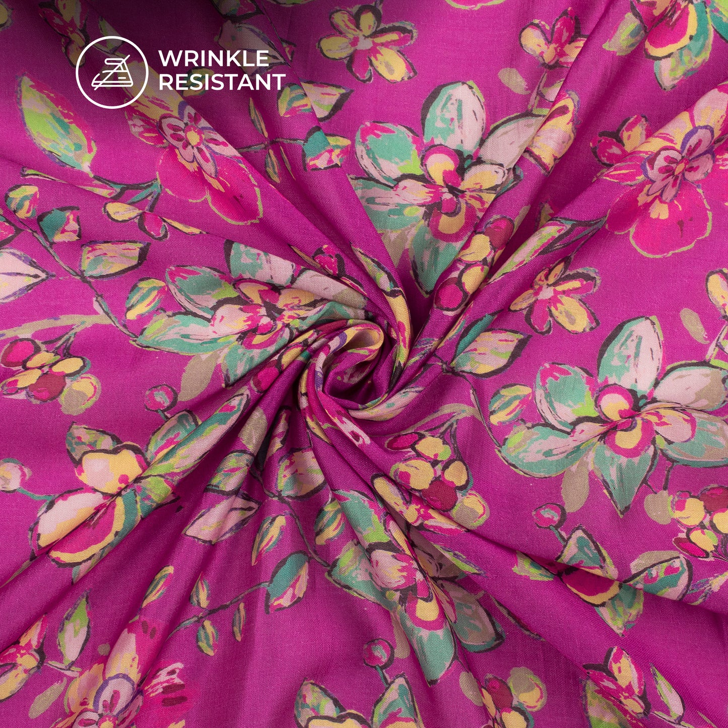 Red Violet Floral Digital Print Viscose Chanderi Fabric