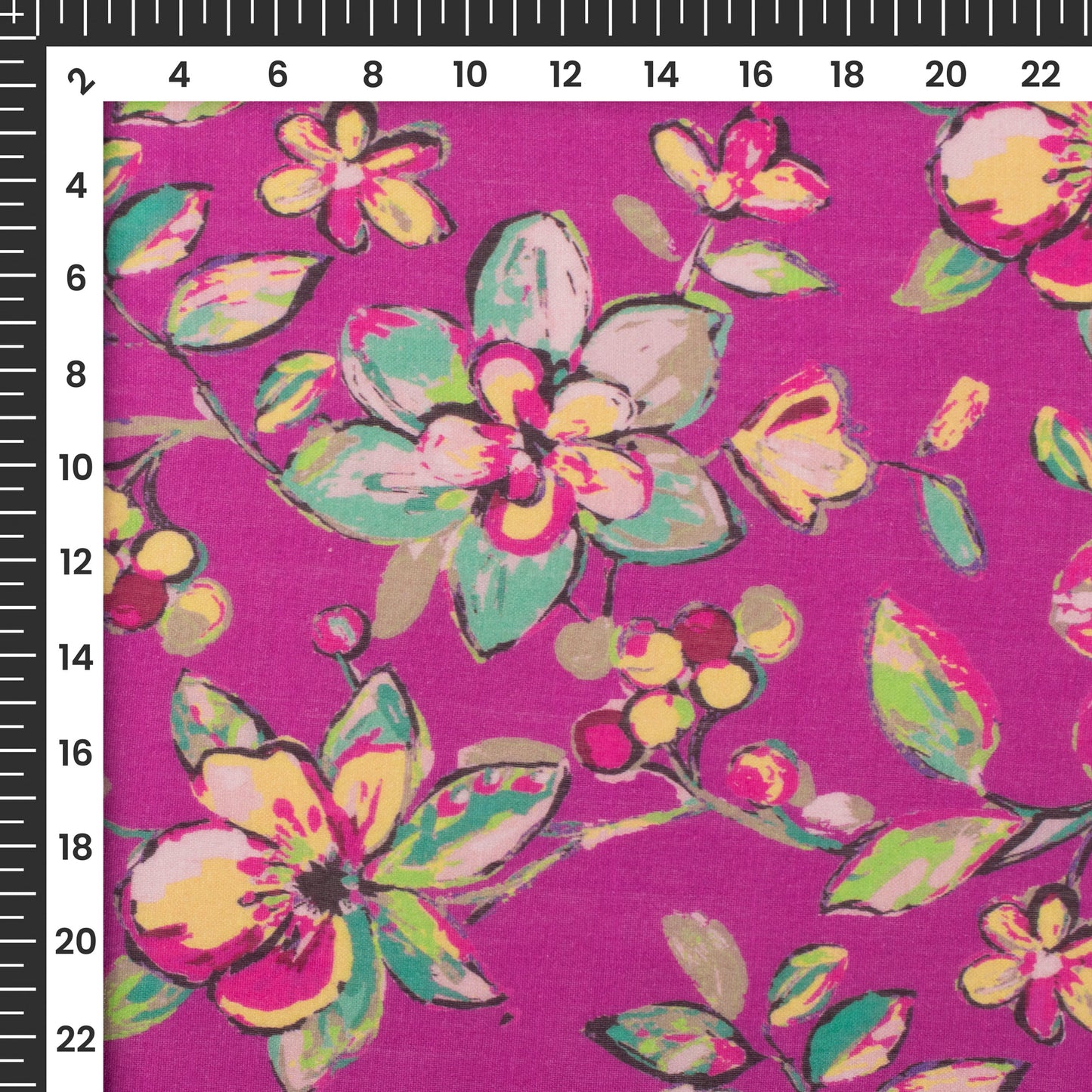 Red Violet Floral Digital Print Viscose Chanderi Fabric