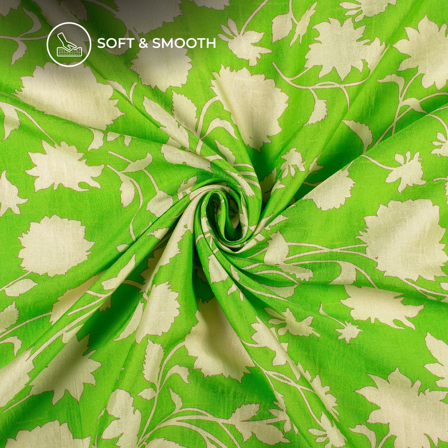 Lime Green Floral Digital Print Bemberg Raw Silk Fabric