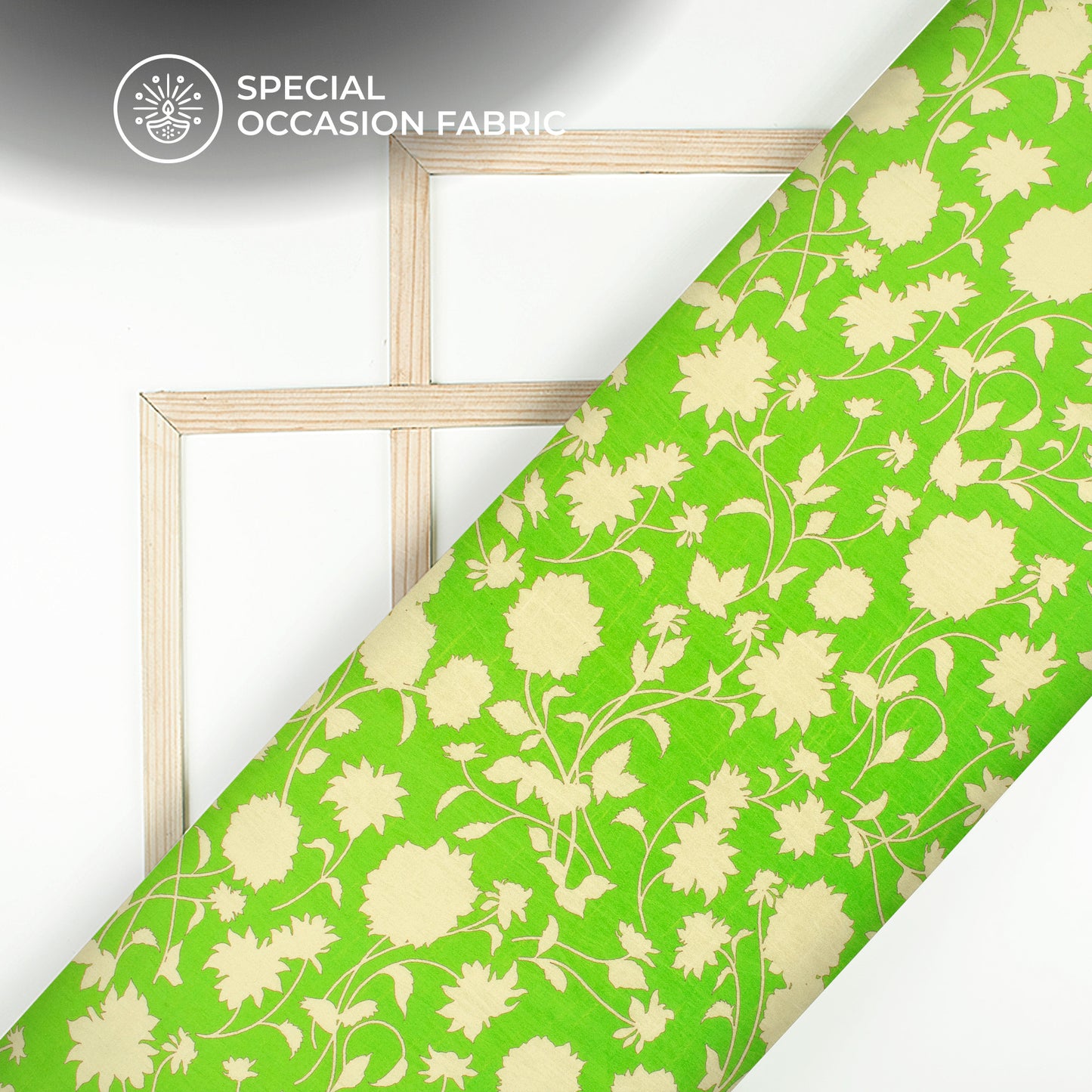 Lime Green Floral Digital Print Bemberg Raw Silk Fabric