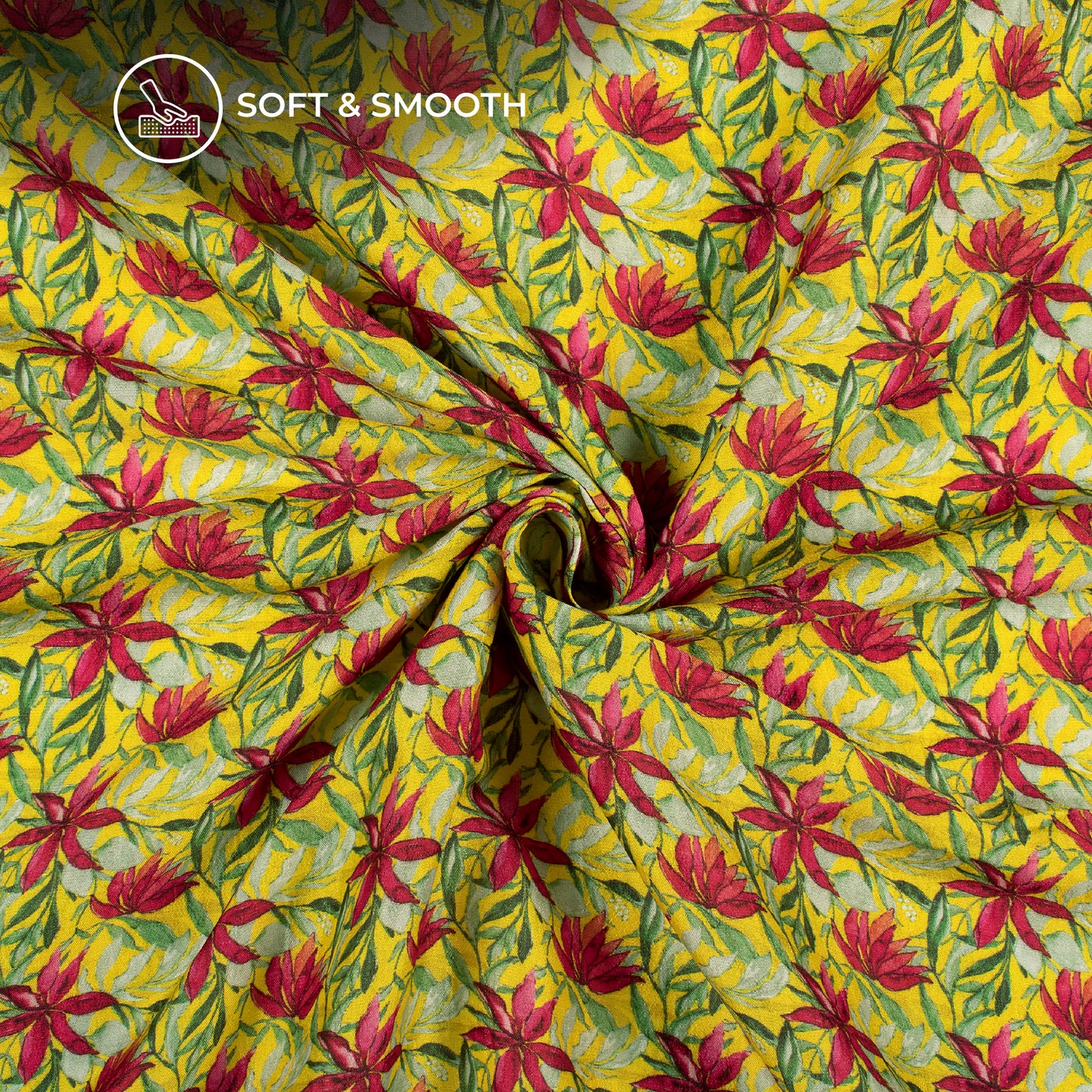 Carmine Red Floral Digital Print Bemberg Raw Silk Fabric