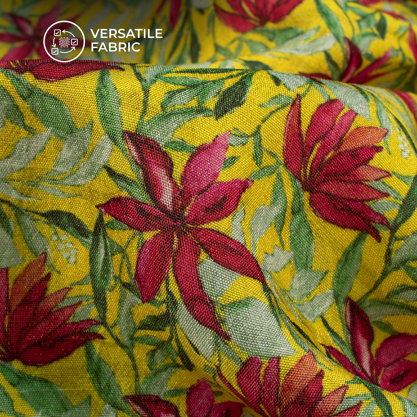 Carmine Red Floral Digital Print Bemberg Raw Silk Fabric