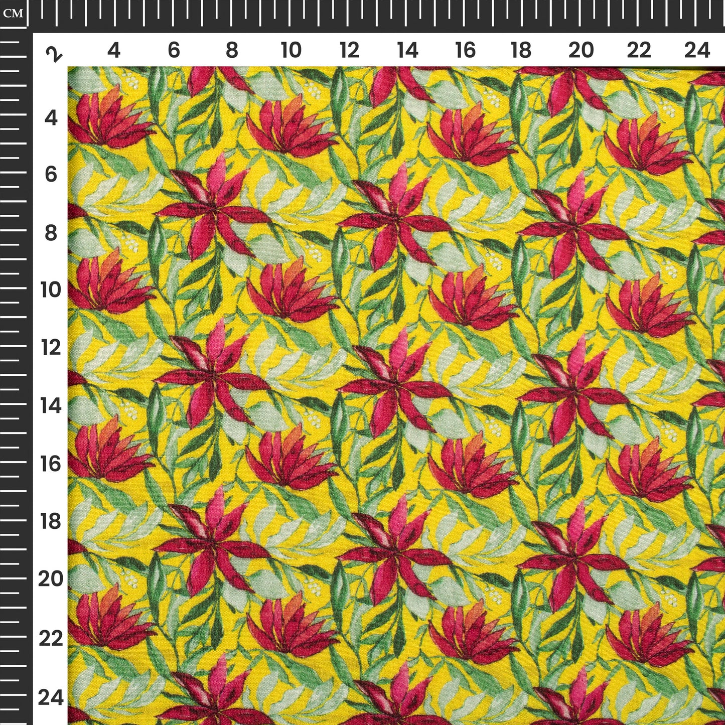 Carmine Red Floral Digital Print Bemberg Raw Silk Fabric