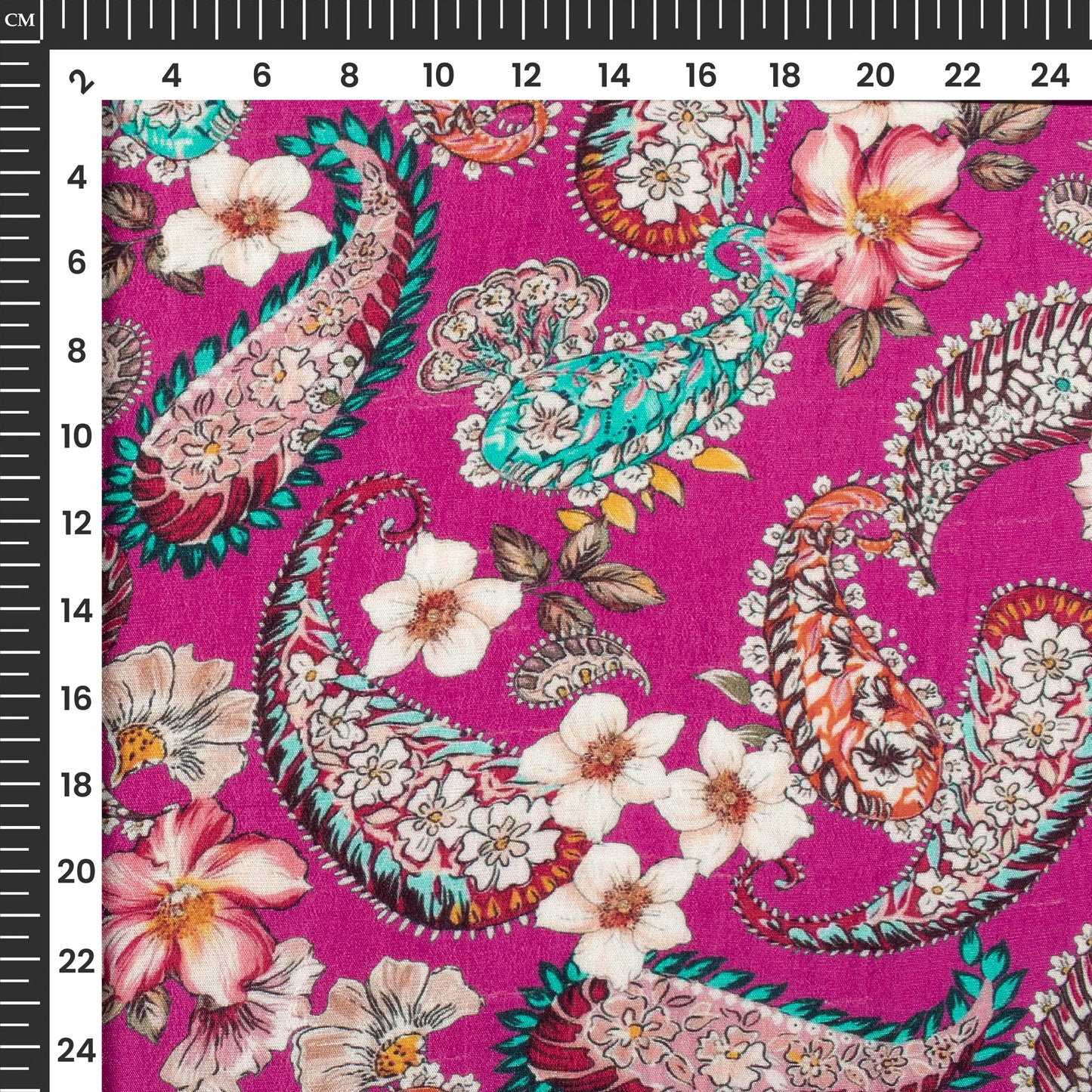 Fuscia Pink Floral Digital Print Bemberg Raw Silk Fabric