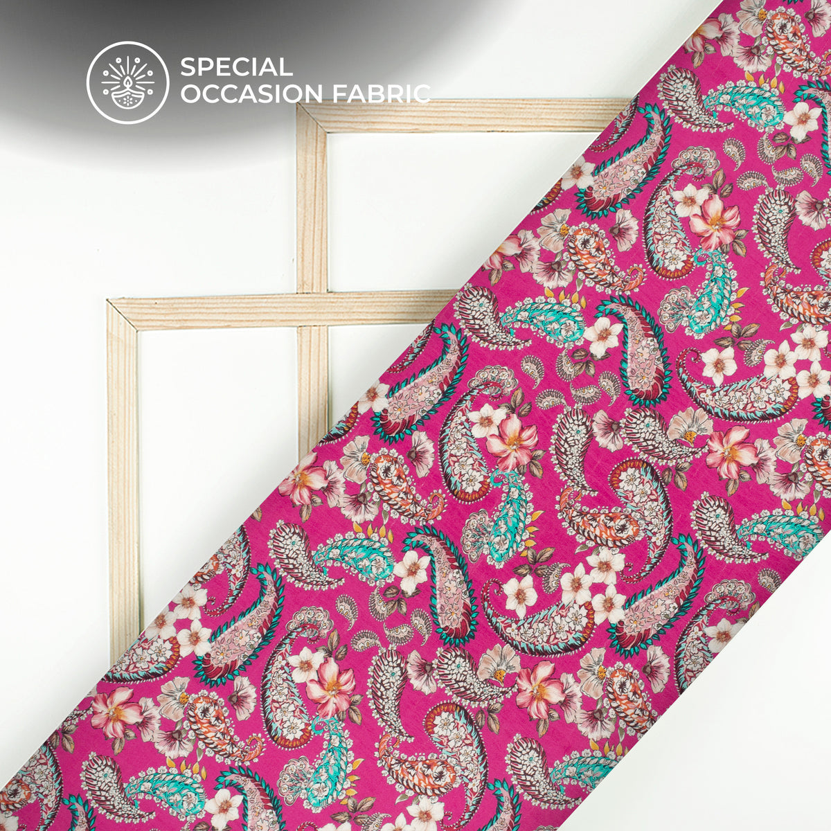 Fuscia Pink Floral Digital Print Bemberg Raw Silk Fabric