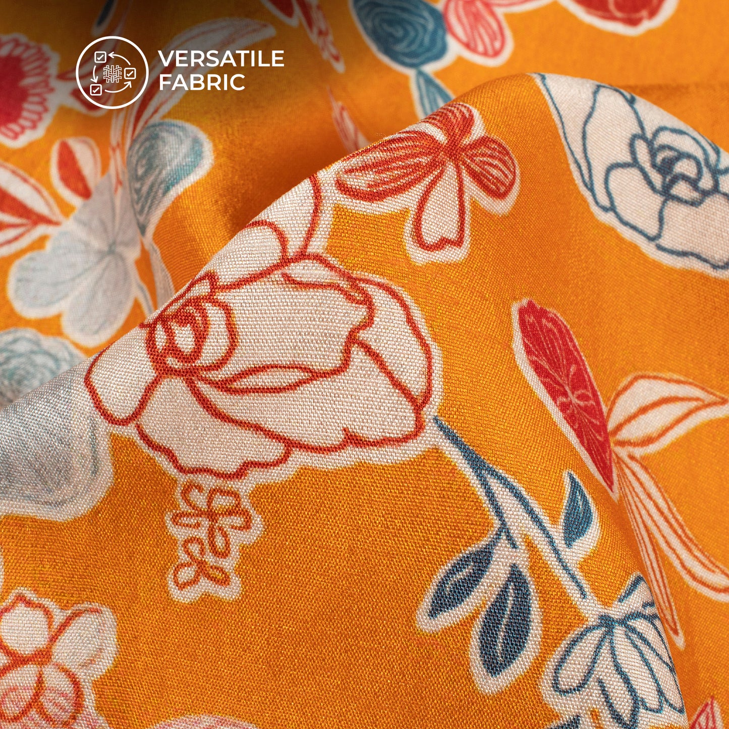 Tiger Orange Floral Digital Print Bemberg Raw Silk Fabric