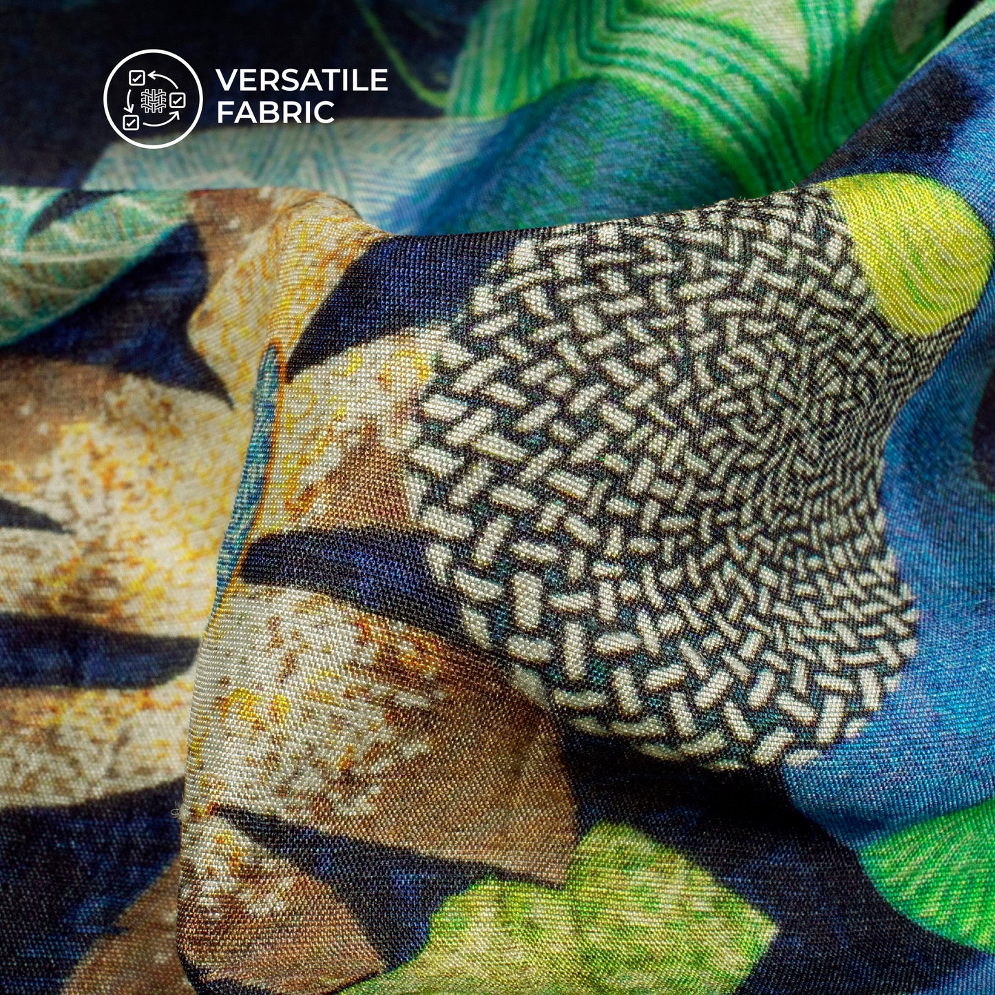 Multi-Color Floral Digital Print Bemberg Raw Silk Fabric