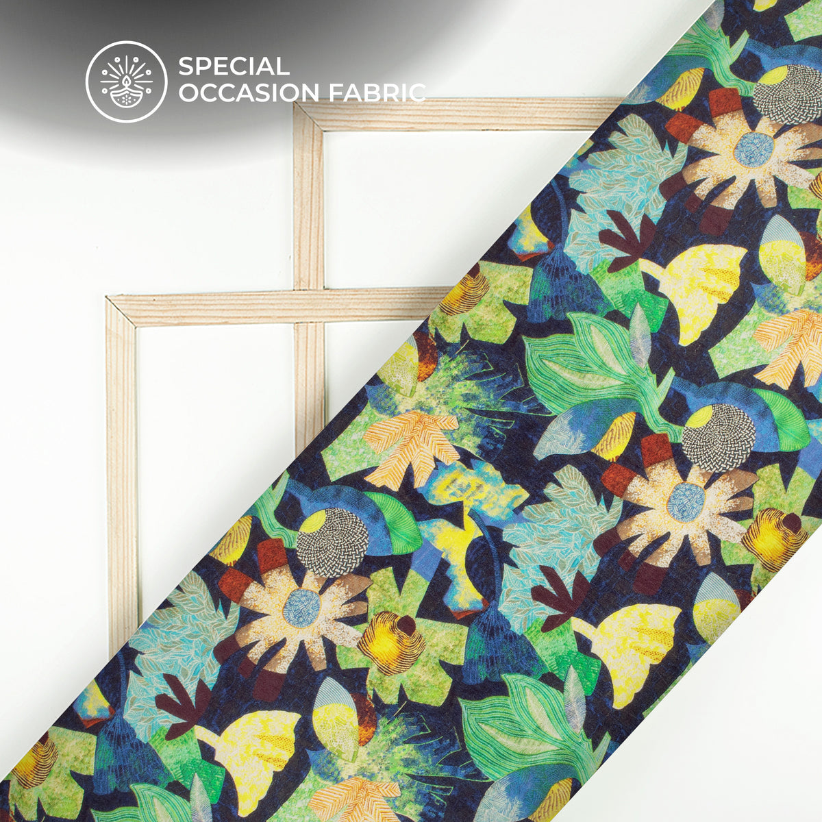 Multi-Color Floral Digital Print Bemberg Raw Silk Fabric