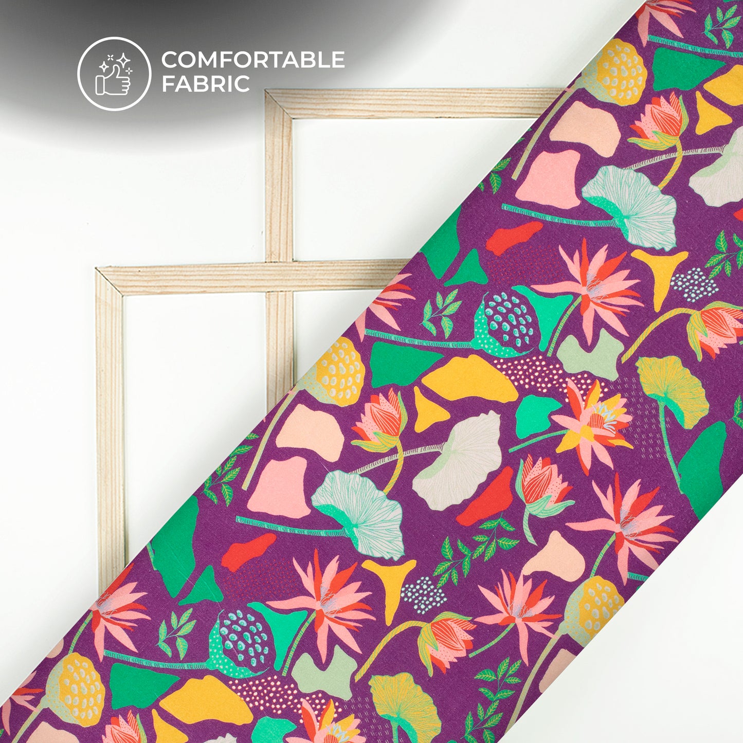 Purple Floral Digital Print Cotton Slub Lycra Fabric