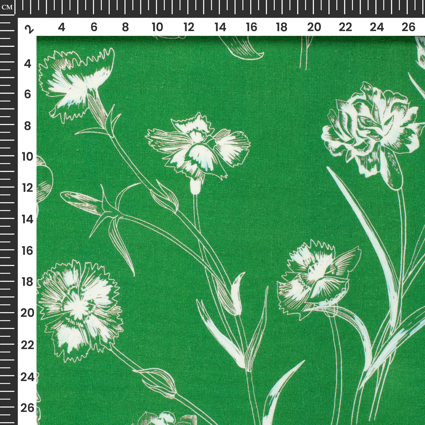 Forest Green Floral Digital Print Cotton Slub Lycra Fabric