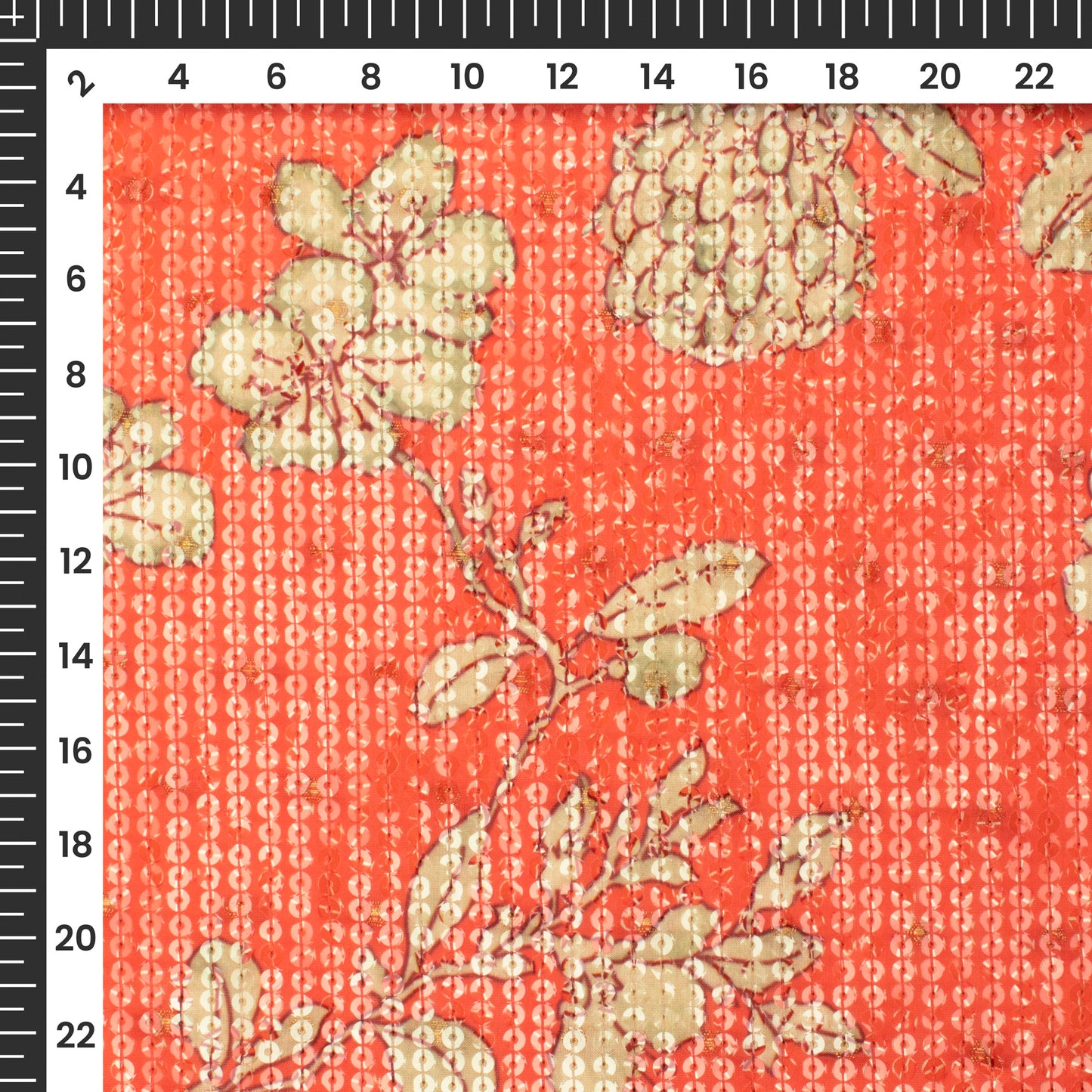 Rose Red Floral Digital Print Chanderi Water Sequins Fabric