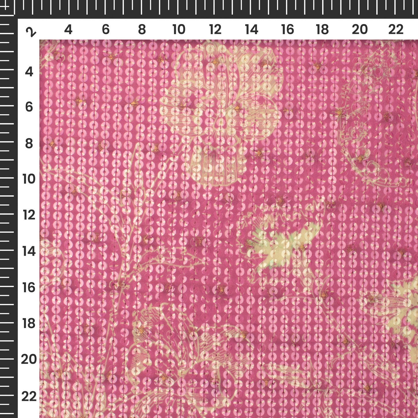 Taffy Pink Floral Digital Print Chanderi Water Sequins Fabric