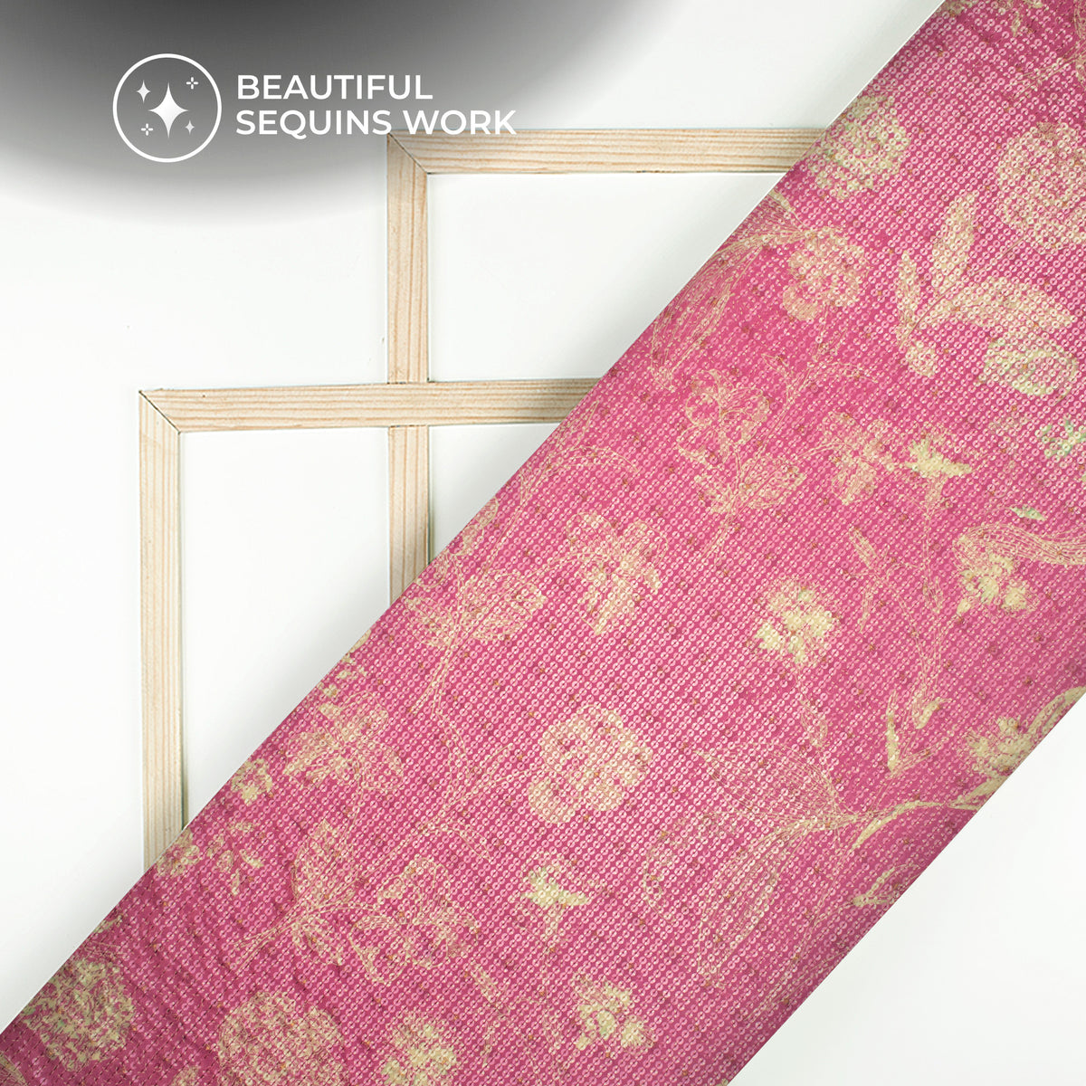 Taffy Pink Floral Digital Print Chanderi Water Sequins Fabric