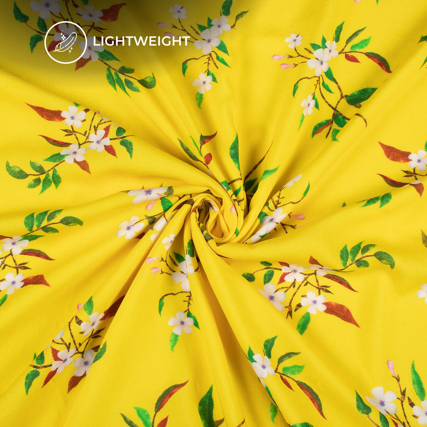 Lemon Yellow Floral Digital Print Viscose Rayon Fabric(Width 58 Inches)