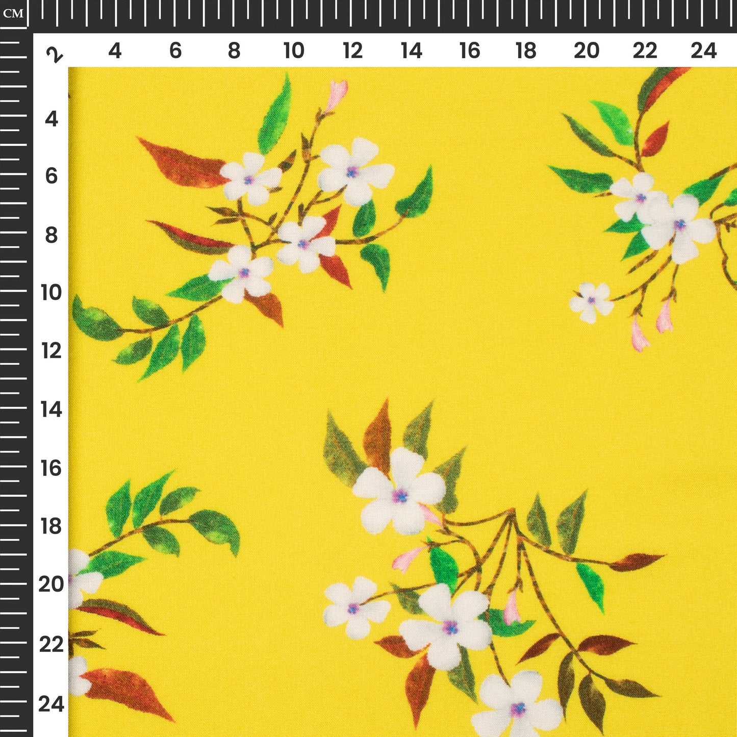 Lemon Yellow Floral Digital Print Viscose Rayon Fabric(Width 58 Inches)