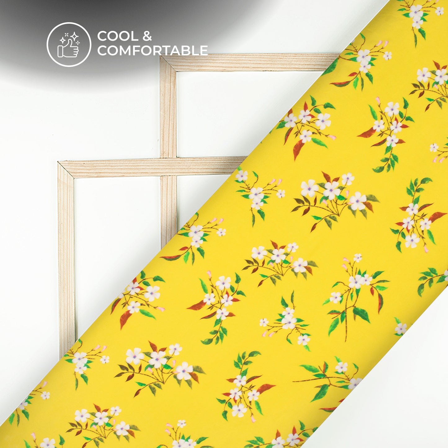 Lemon Yellow Floral Digital Print Viscose Rayon Fabric(Width 58 Inches)