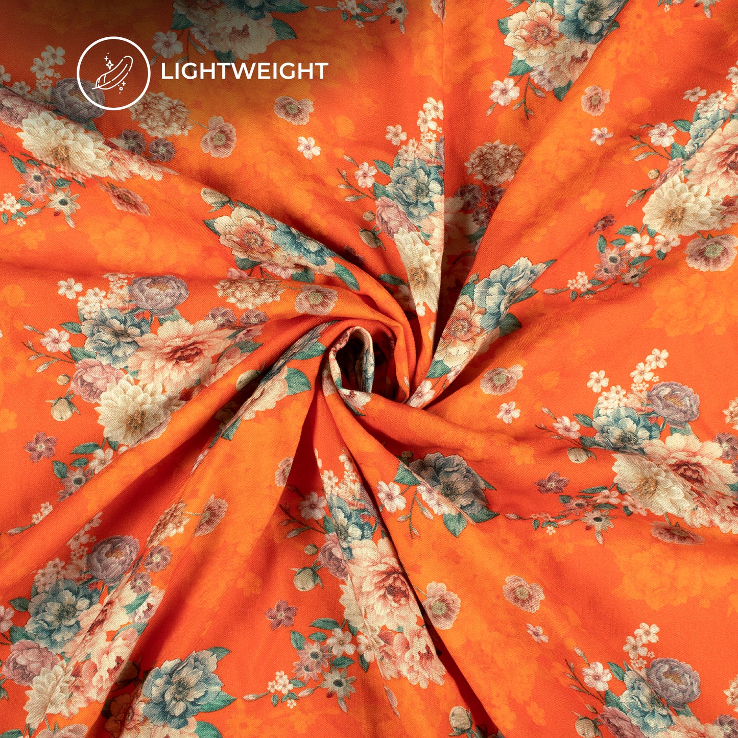 Fire orange Floral Digital Print Viscose Rayon Fabric(Width 58 Inches)