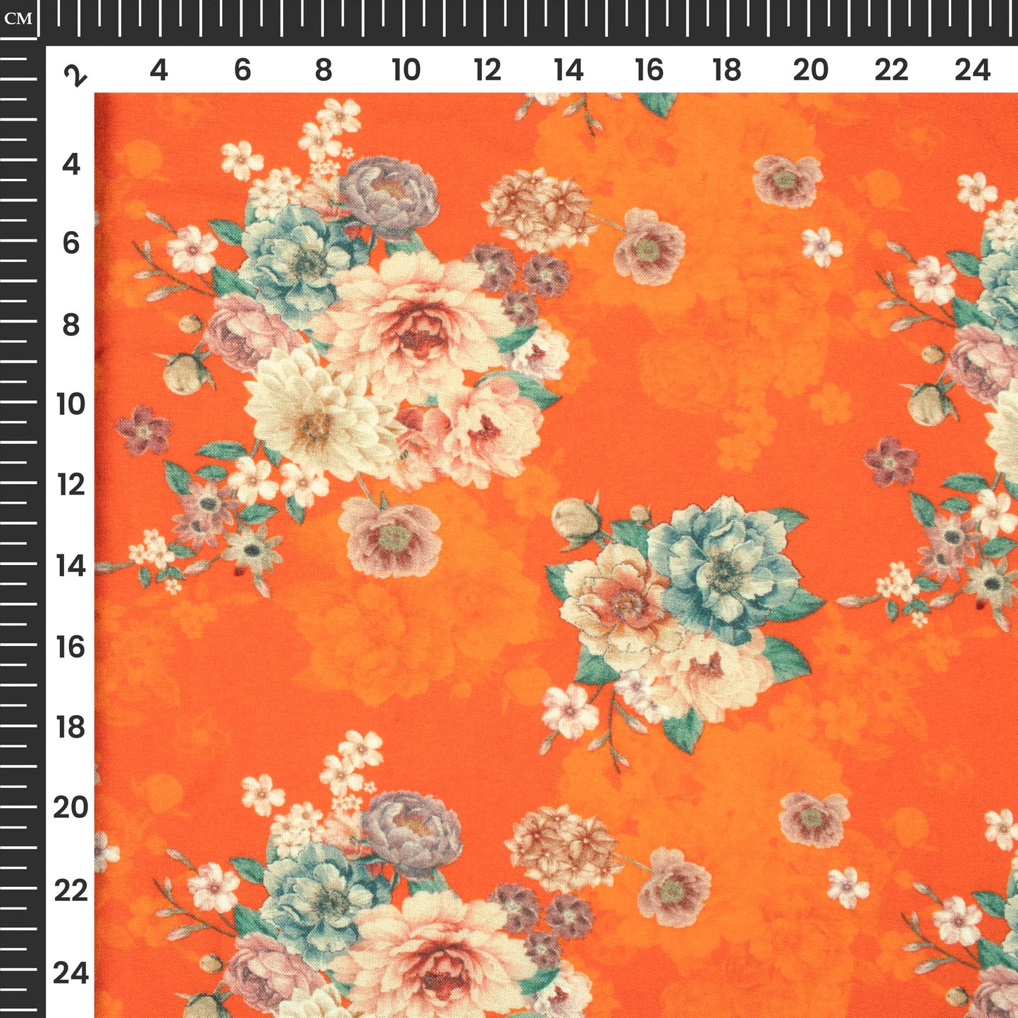Fire orange Floral Digital Print Viscose Rayon Fabric(Width 58 Inches)