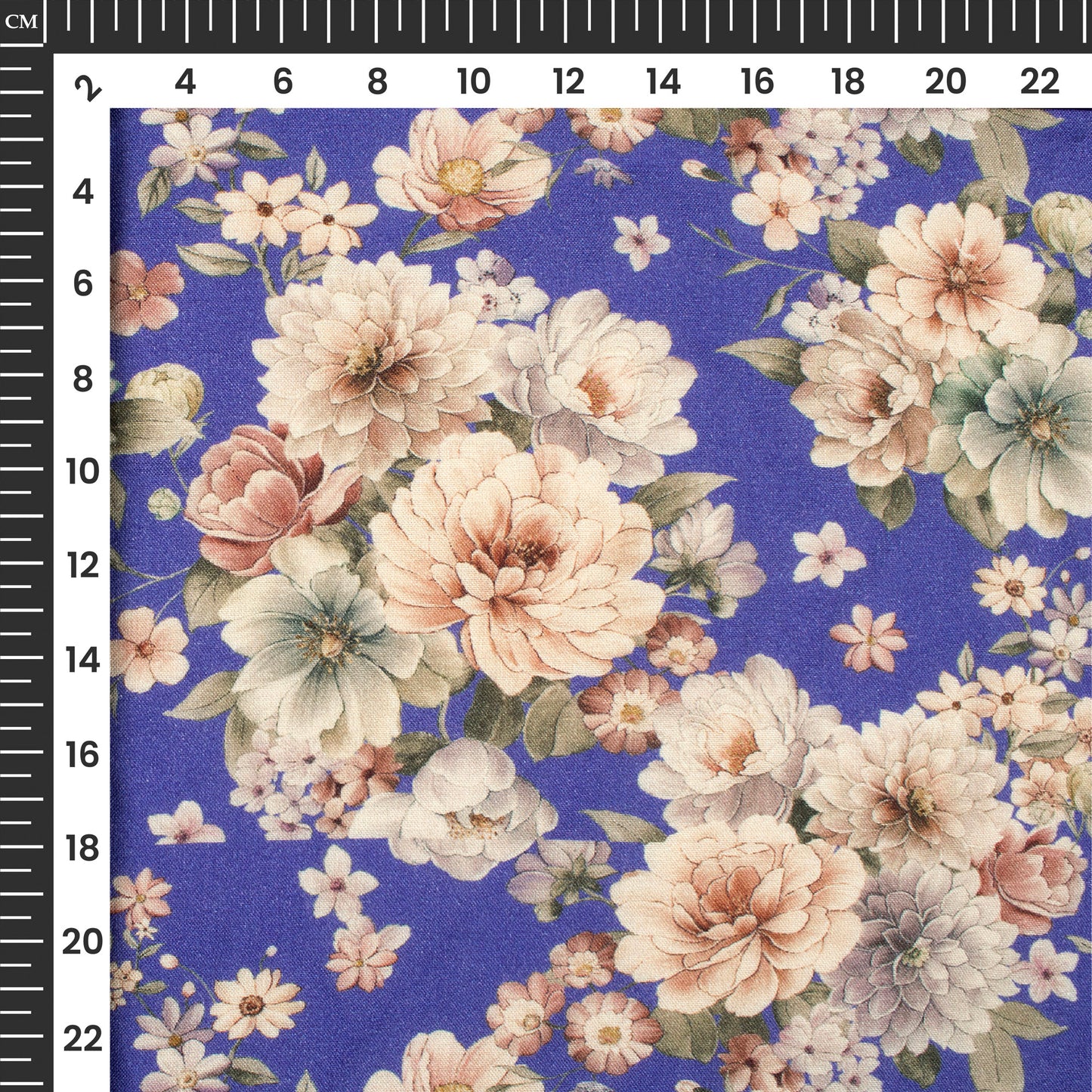 True Blue Floral Digital Print Viscose Rayon Fabric(Width 58 Inches)