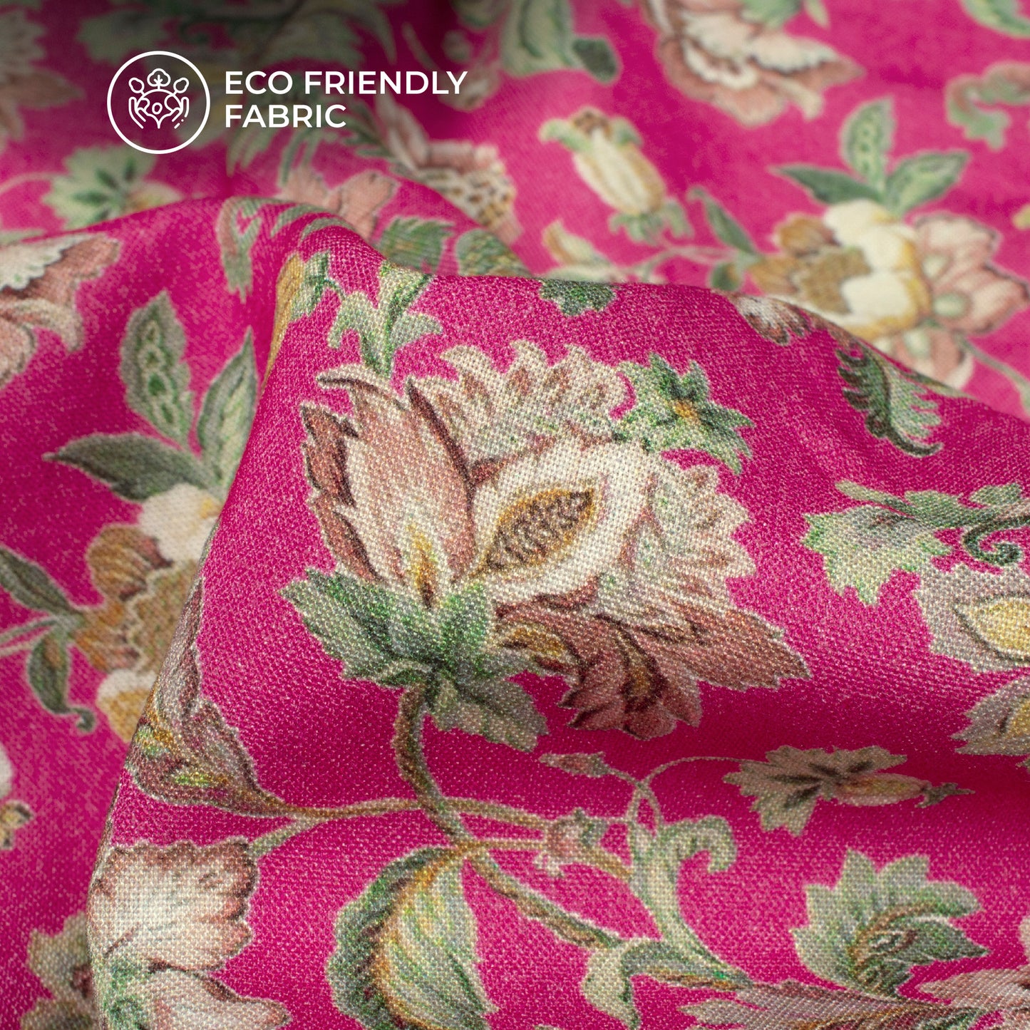 Fuscia Pink Floral Digital Print Viscose Rayon Fabric(Width 58 Inches)