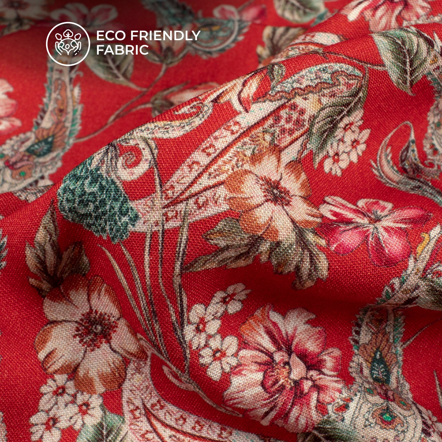 Cardinal Red Floral Digital Print Viscose Rayon Fabric(Width 58 Inches)