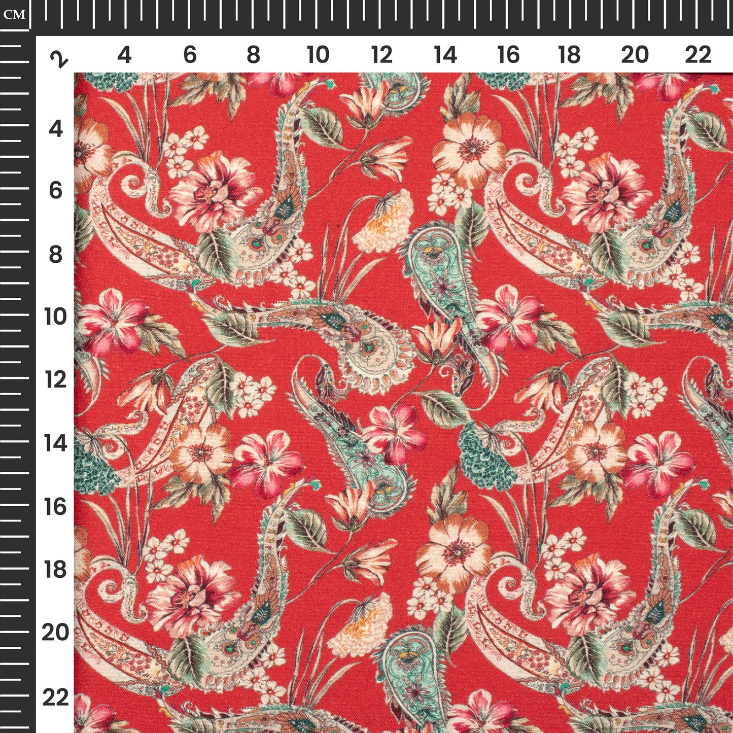 Cardinal Red Floral Digital Print Viscose Rayon Fabric(Width 58 Inches)