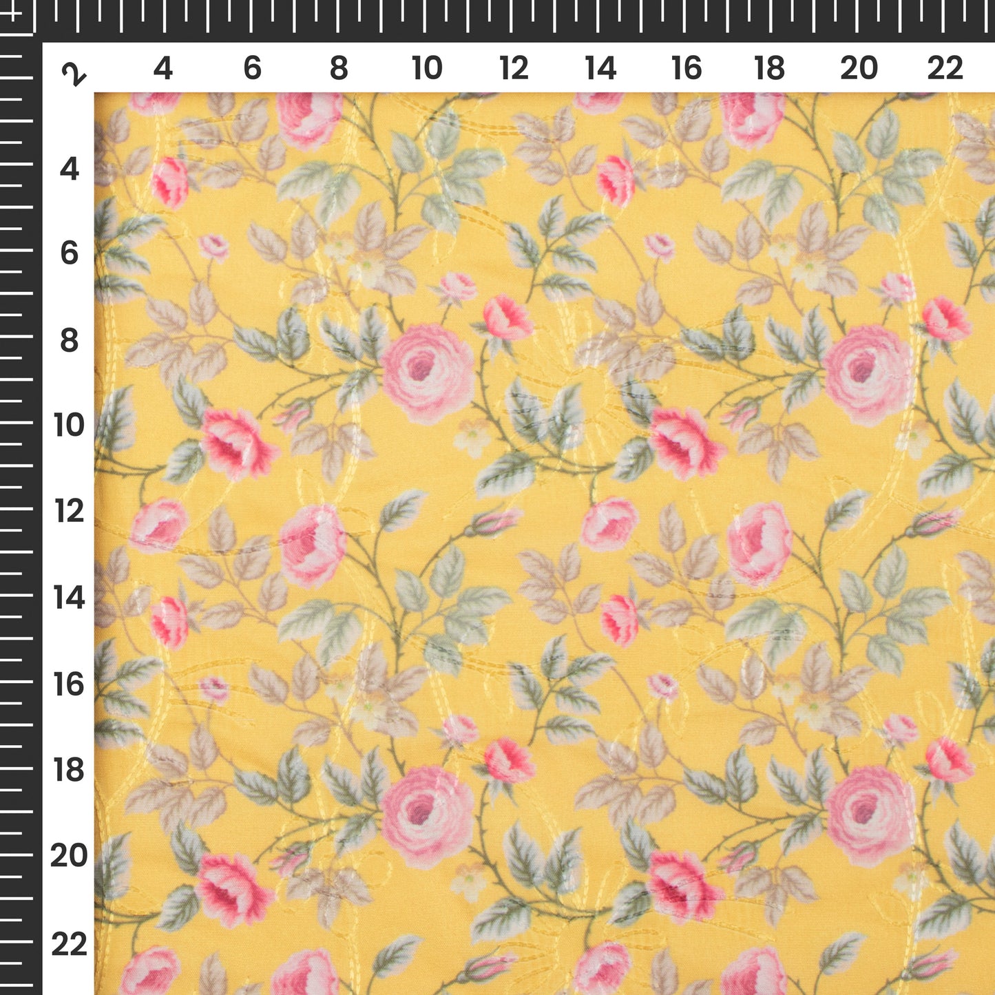 Light Pink Floral Digital Print Embroidery Butter Crepe Fabric