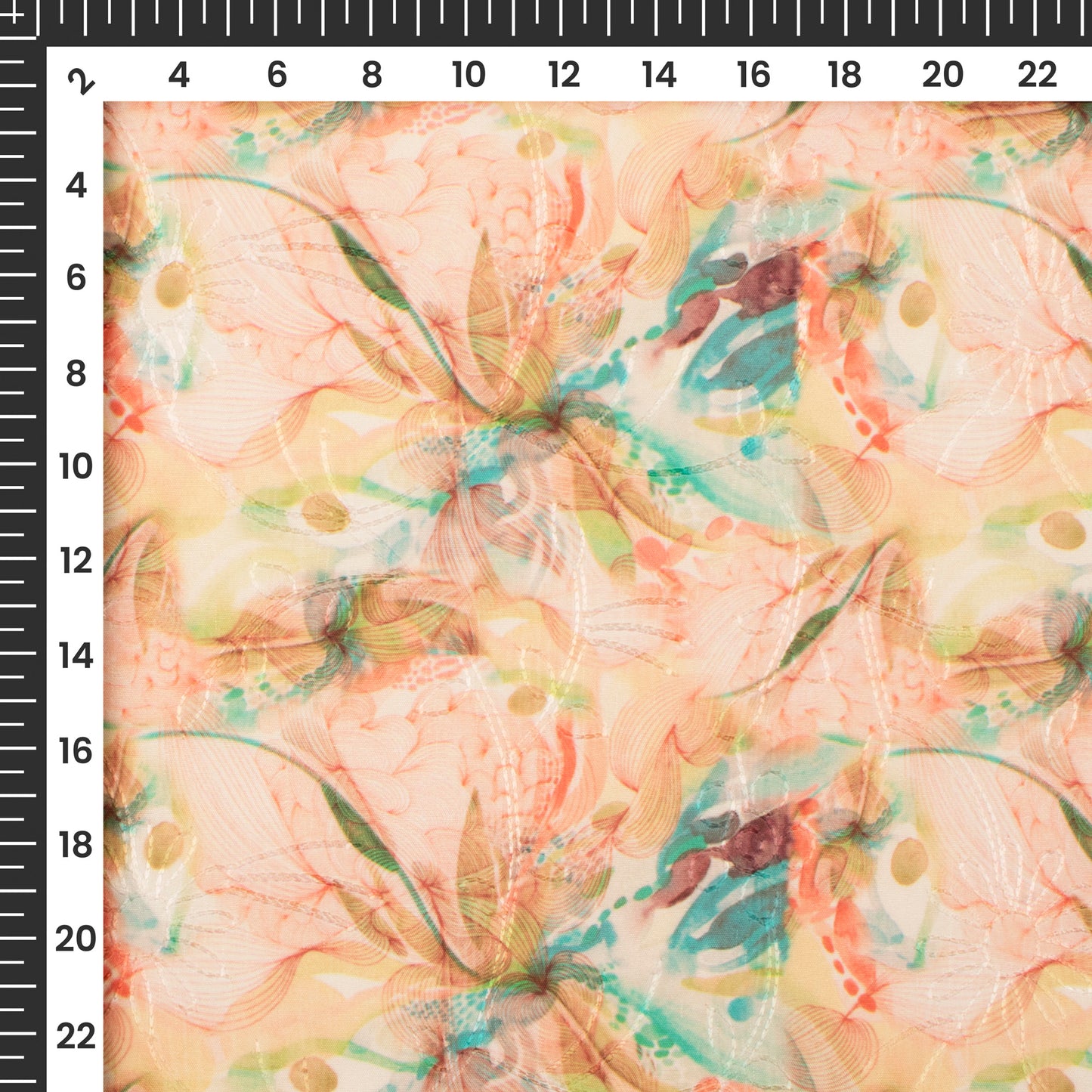 Beige Flora Digital Print Embroidery Butter Crepe Fabric
