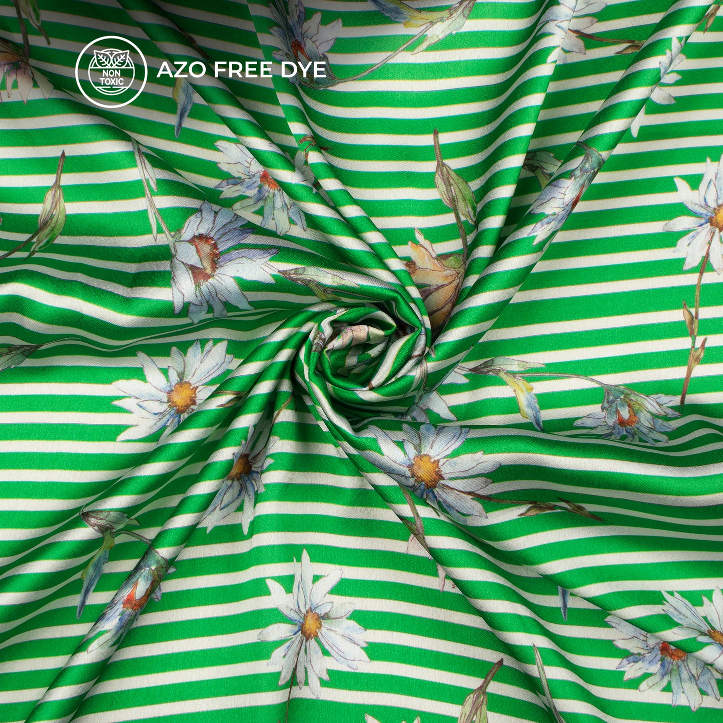 Green Floral Digital Print Japan Satin Fabric