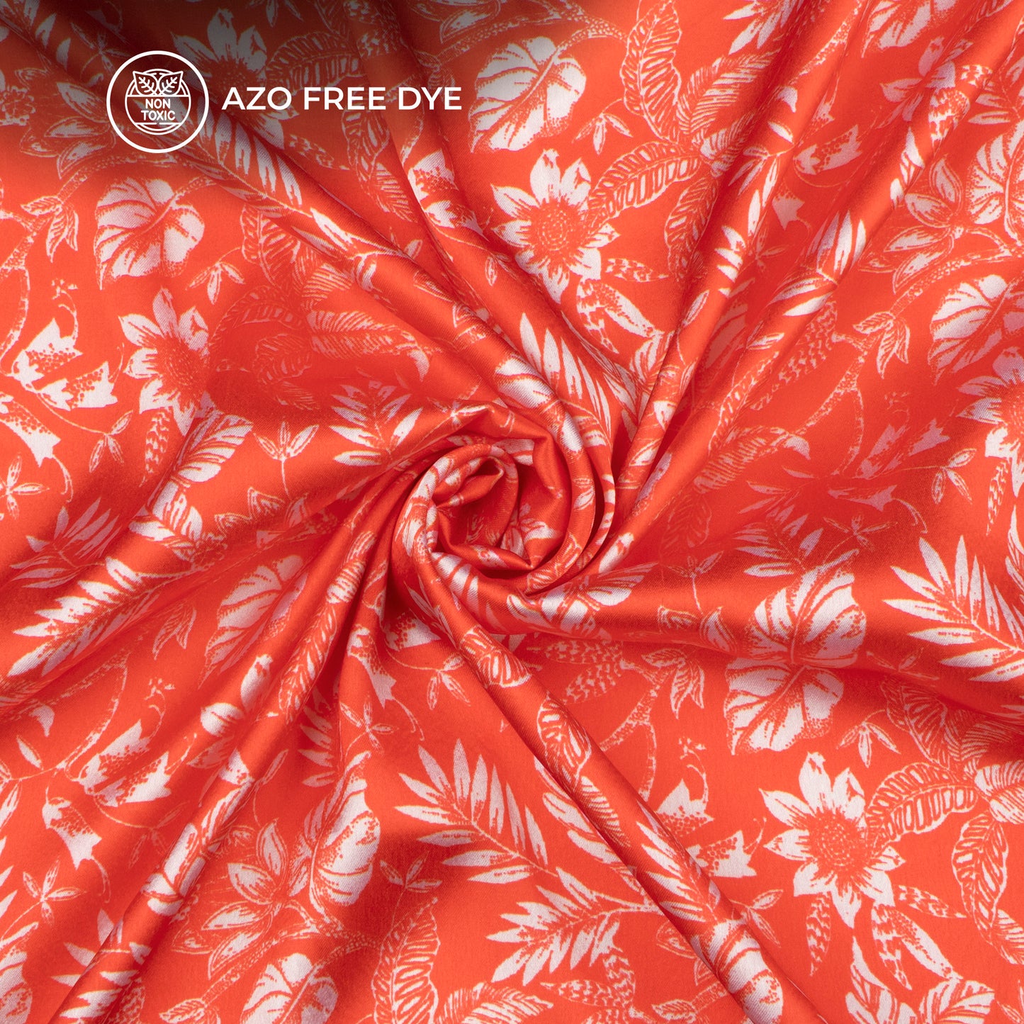 Orange Floral Digital Print Japan Satin Fabric