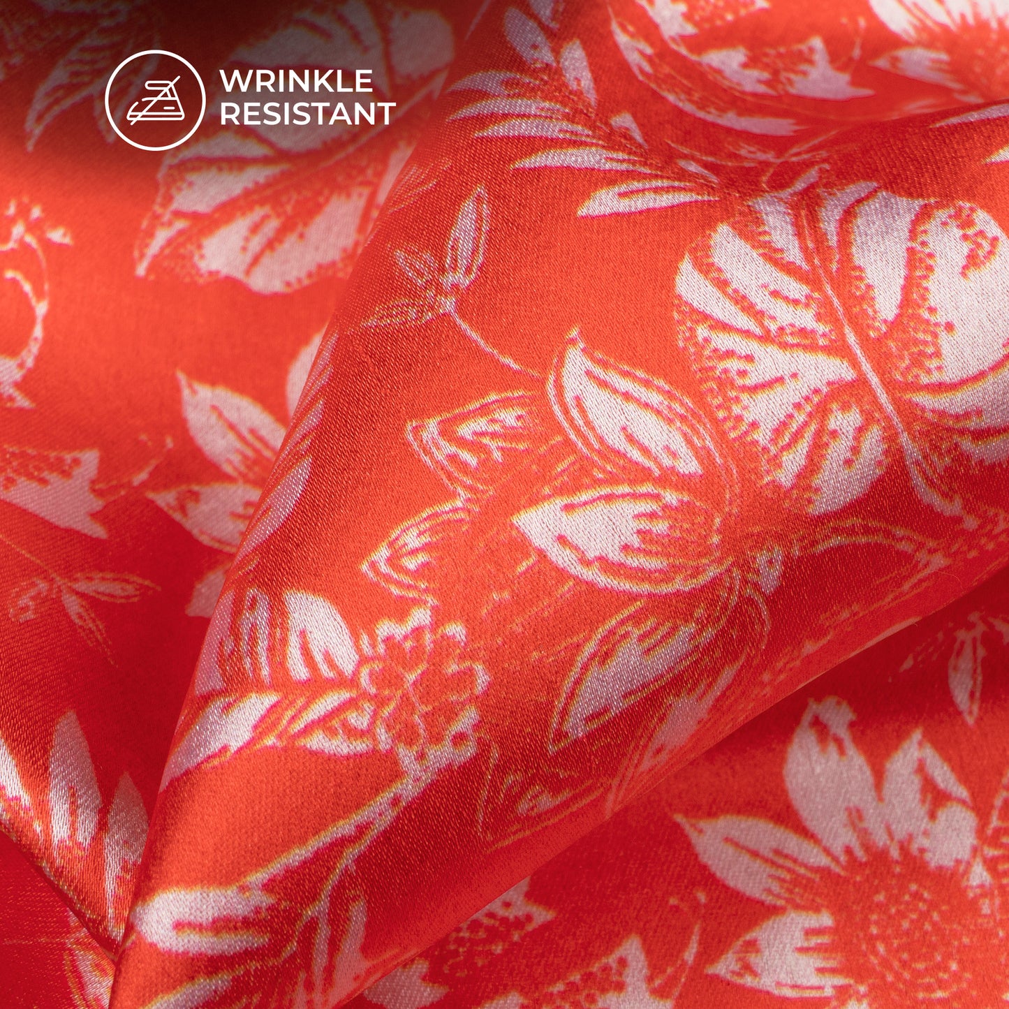 Orange Floral Digital Print Japan Satin Fabric