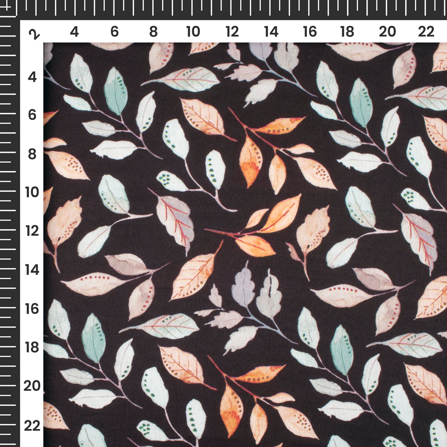 Black Leaf Digital Print Japan Satin Fabric
