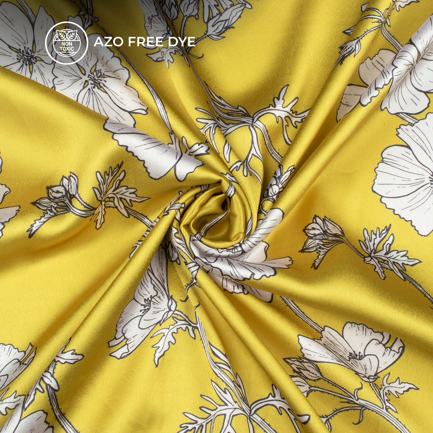 Lemon Yellow Floral Digital Print Japan Satin Fabric