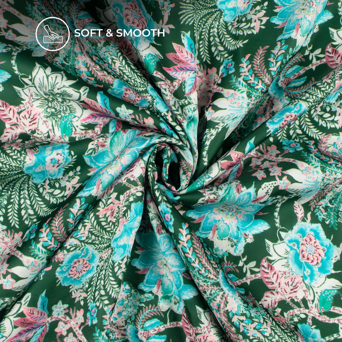 Forest Green Floral Digital Print Modal Satin Fabric