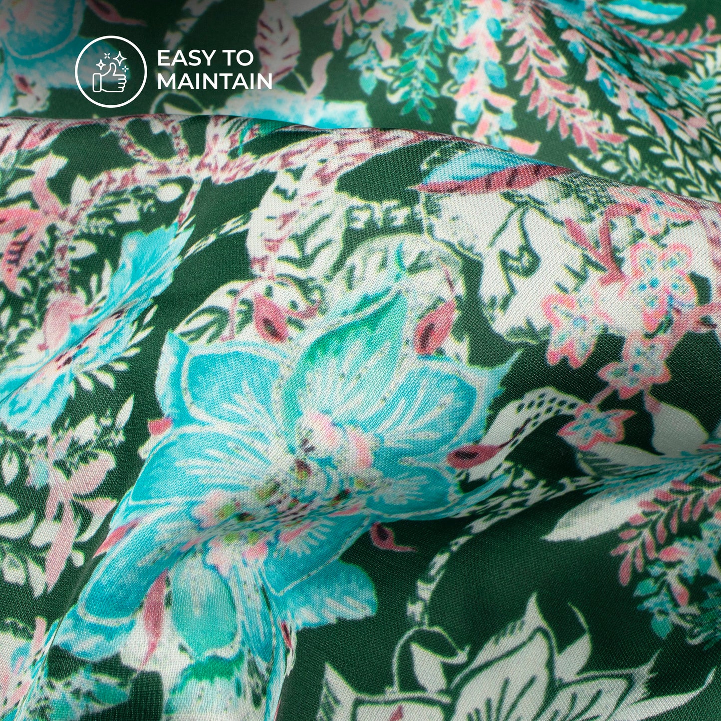 Forest Green Floral Digital Print Modal Satin Fabric