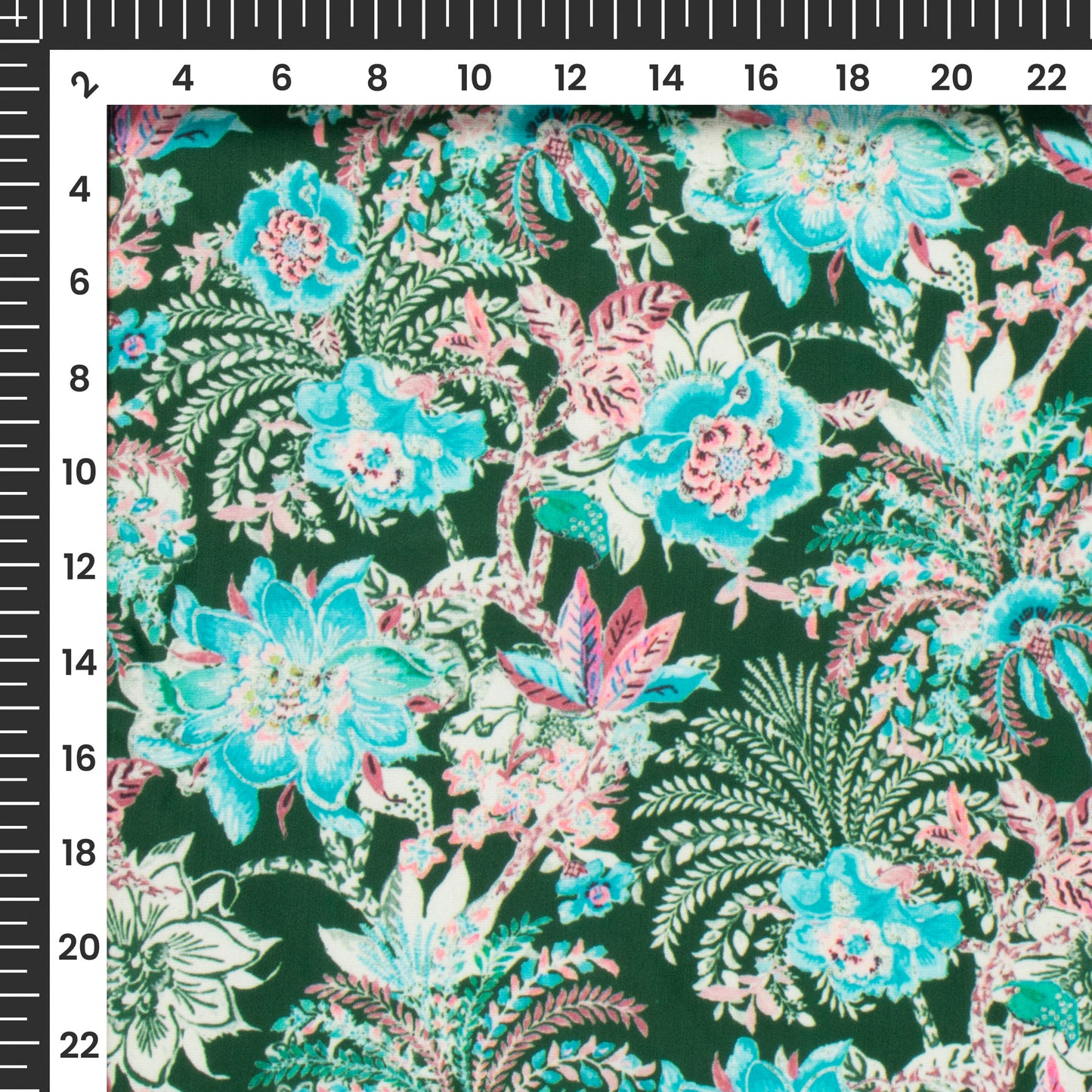 Forest Green Floral Digital Print Modal Satin Fabric