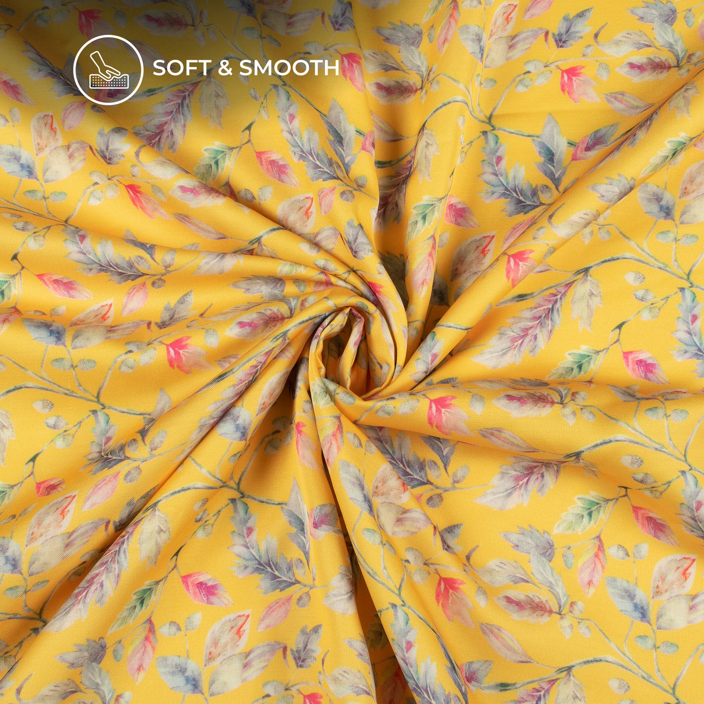 Mustard Floral Digital Print Modal Satin Fabric