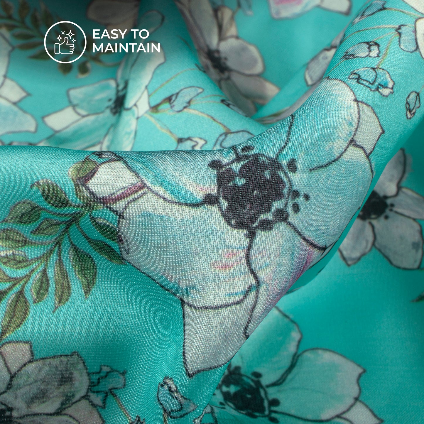 Cyan Blue Floral Digital Print Modal Satin Fabric