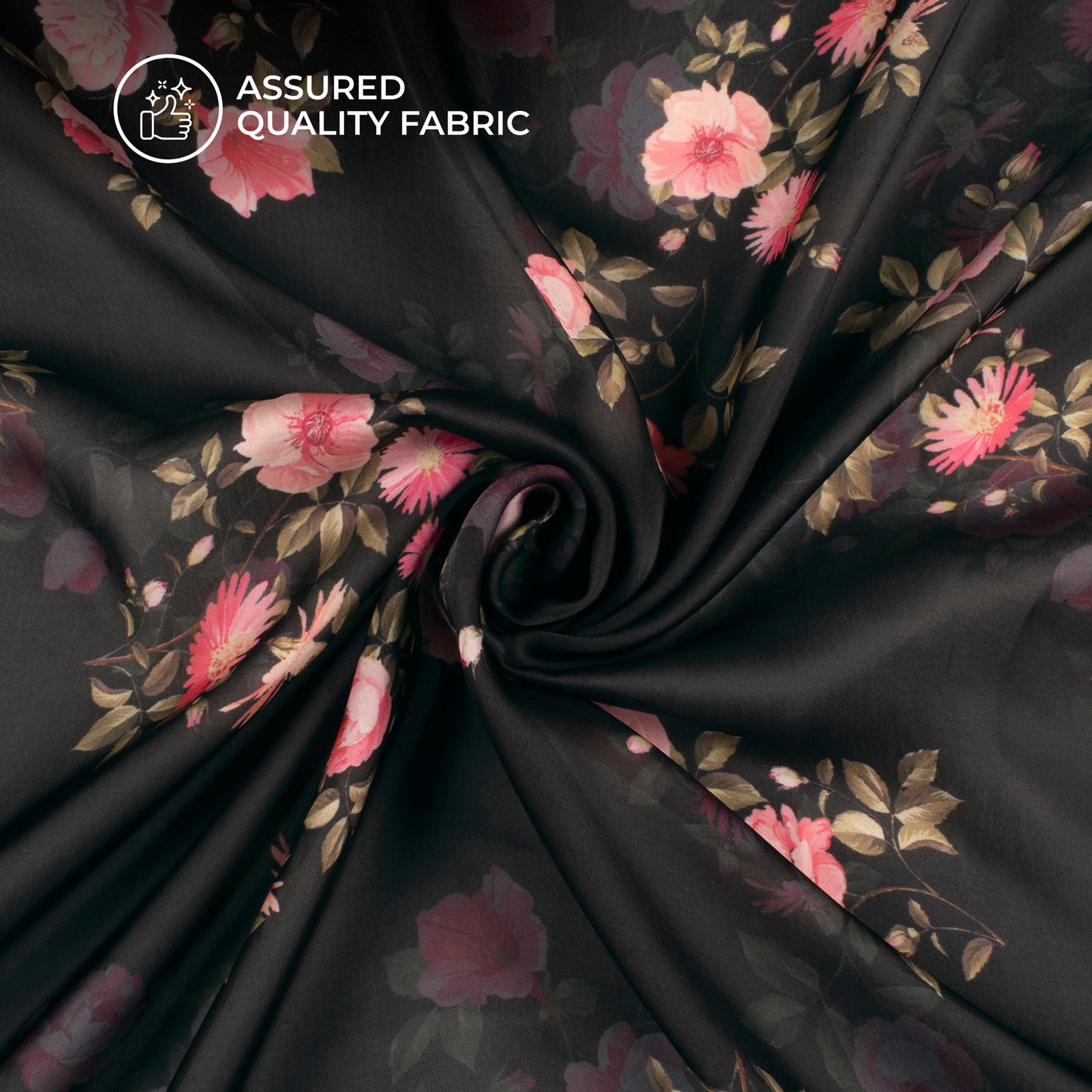 Black Floral Digital Print Georgette Satin Fabric