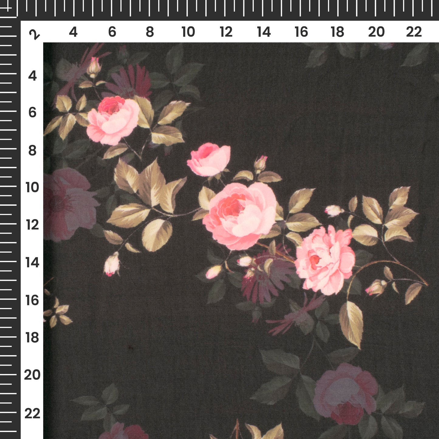 Black Floral Digital Print Georgette Satin Fabric