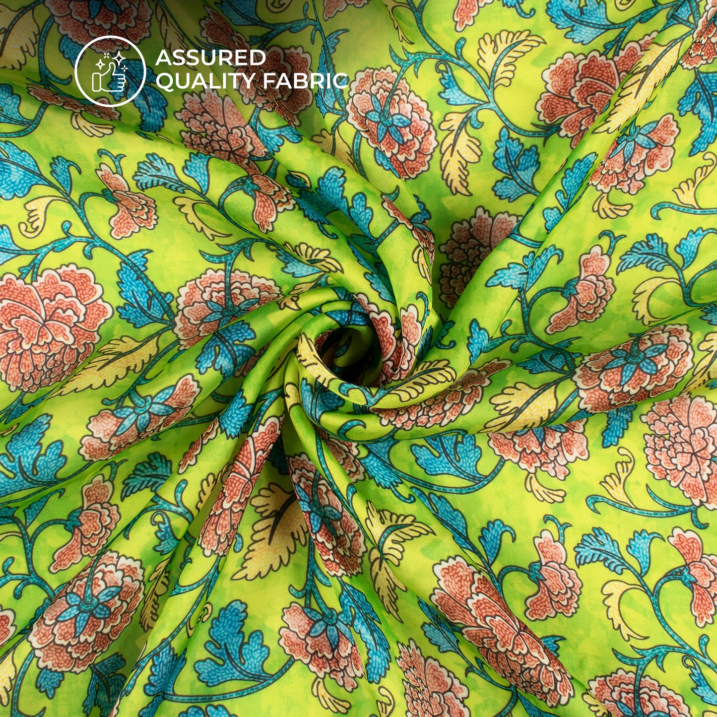 Kelly Green Floral Digital Print Georgette Satin Fabric