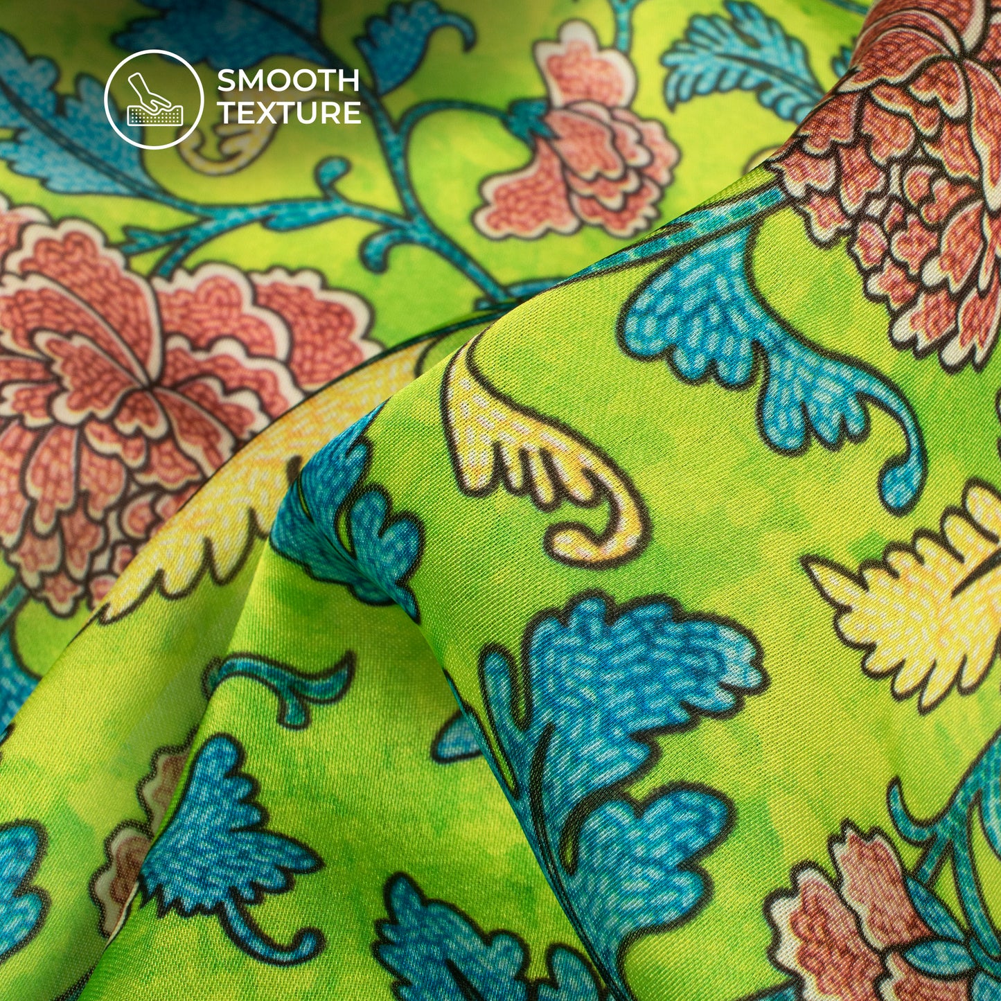 Kelly Green Floral Digital Print Georgette Satin Fabric