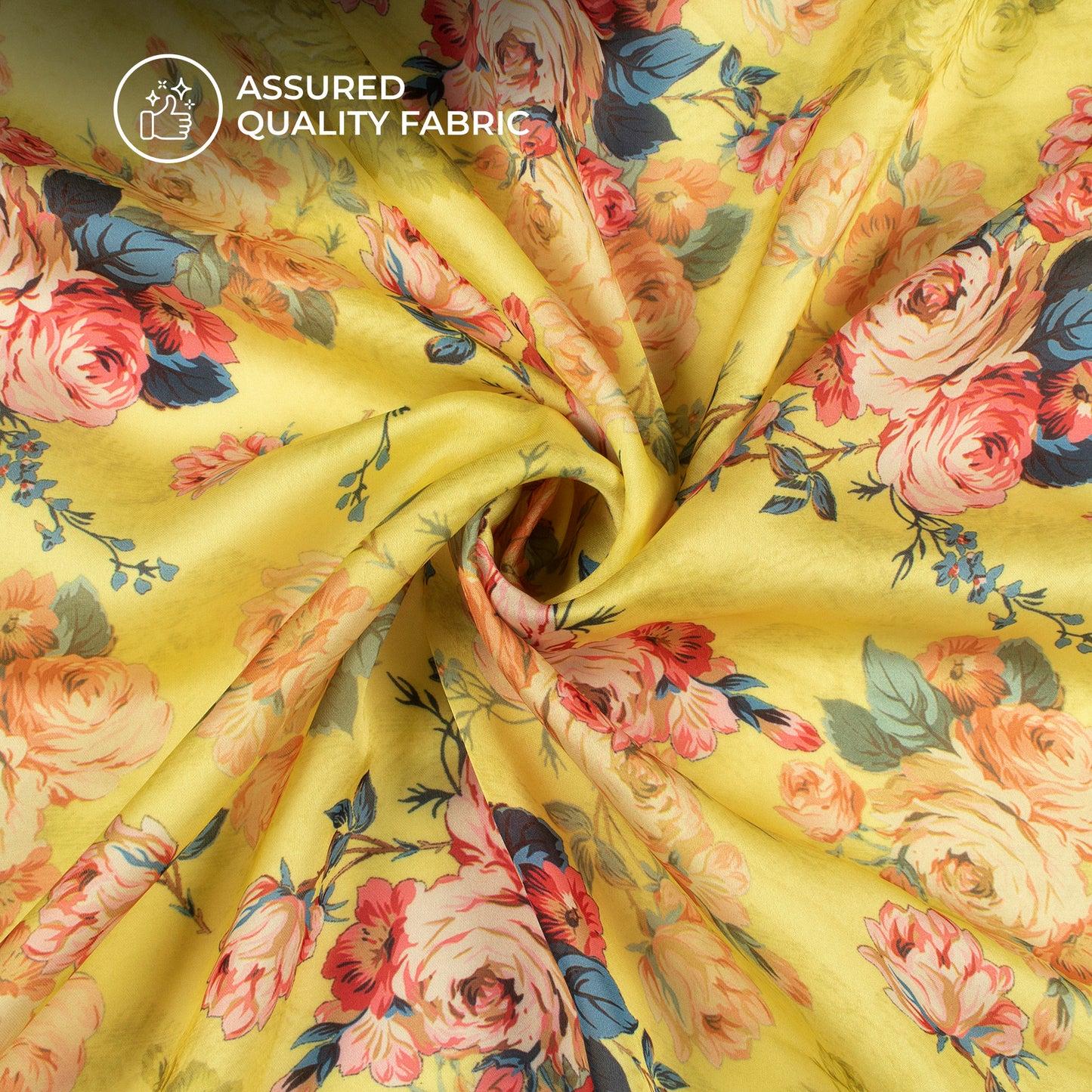 Lemon Yellow Floral Digital Print Georgette Satin Fabric