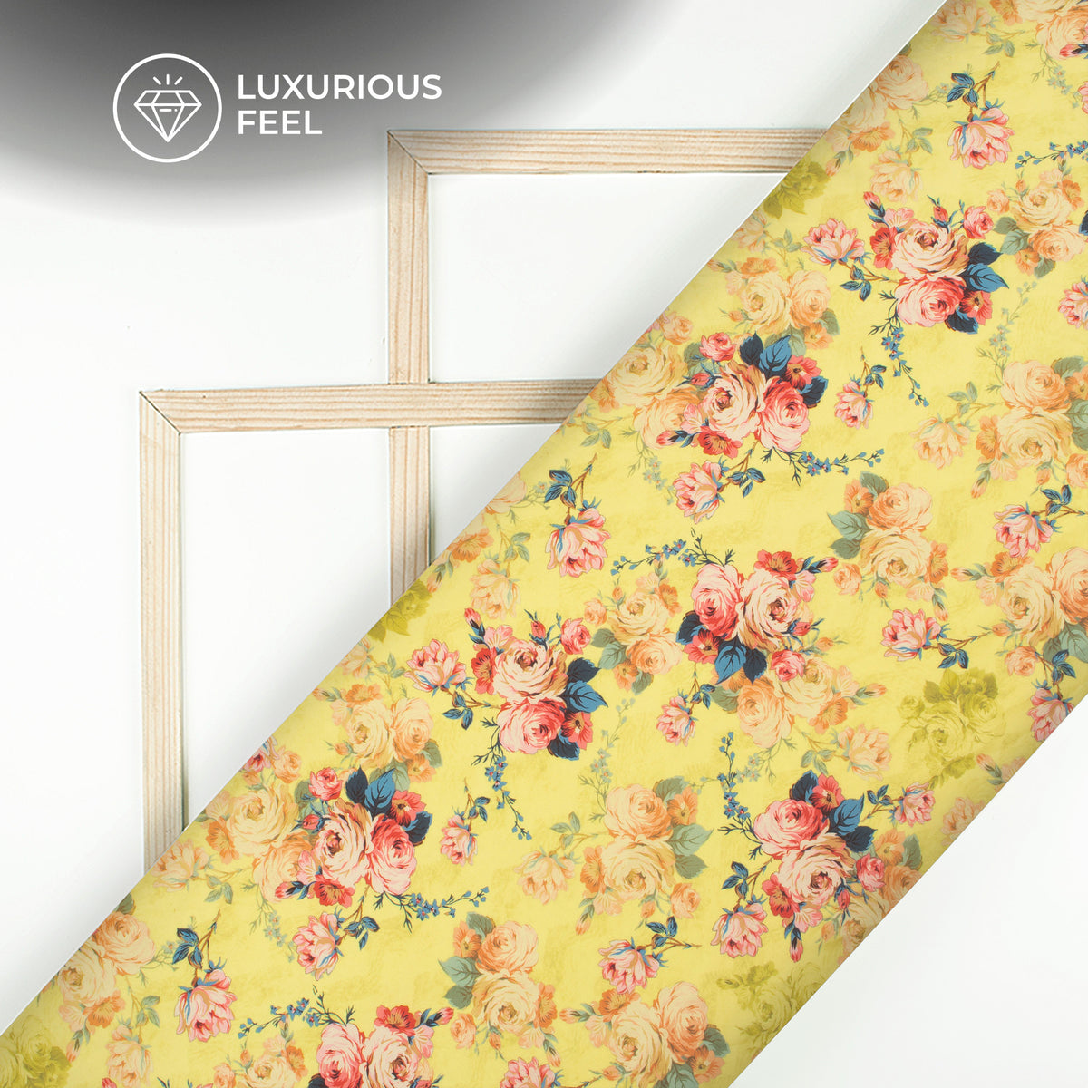 Lemon Yellow Floral Digital Print Georgette Satin Fabric