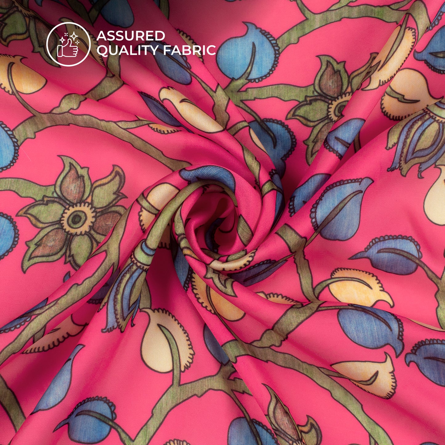 Dark Pink Floral Digital Print Georgette Satin Fabric